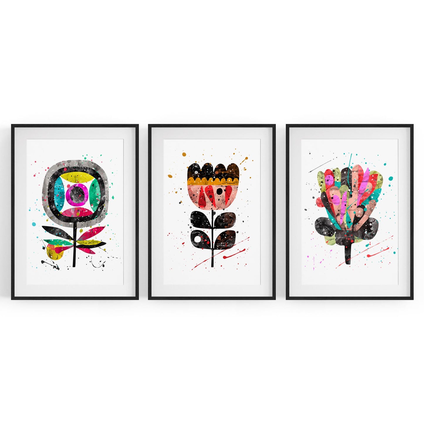 Set of Scandi Flower Minimal Colourful Wall Art #1 - The Affordable Art Company