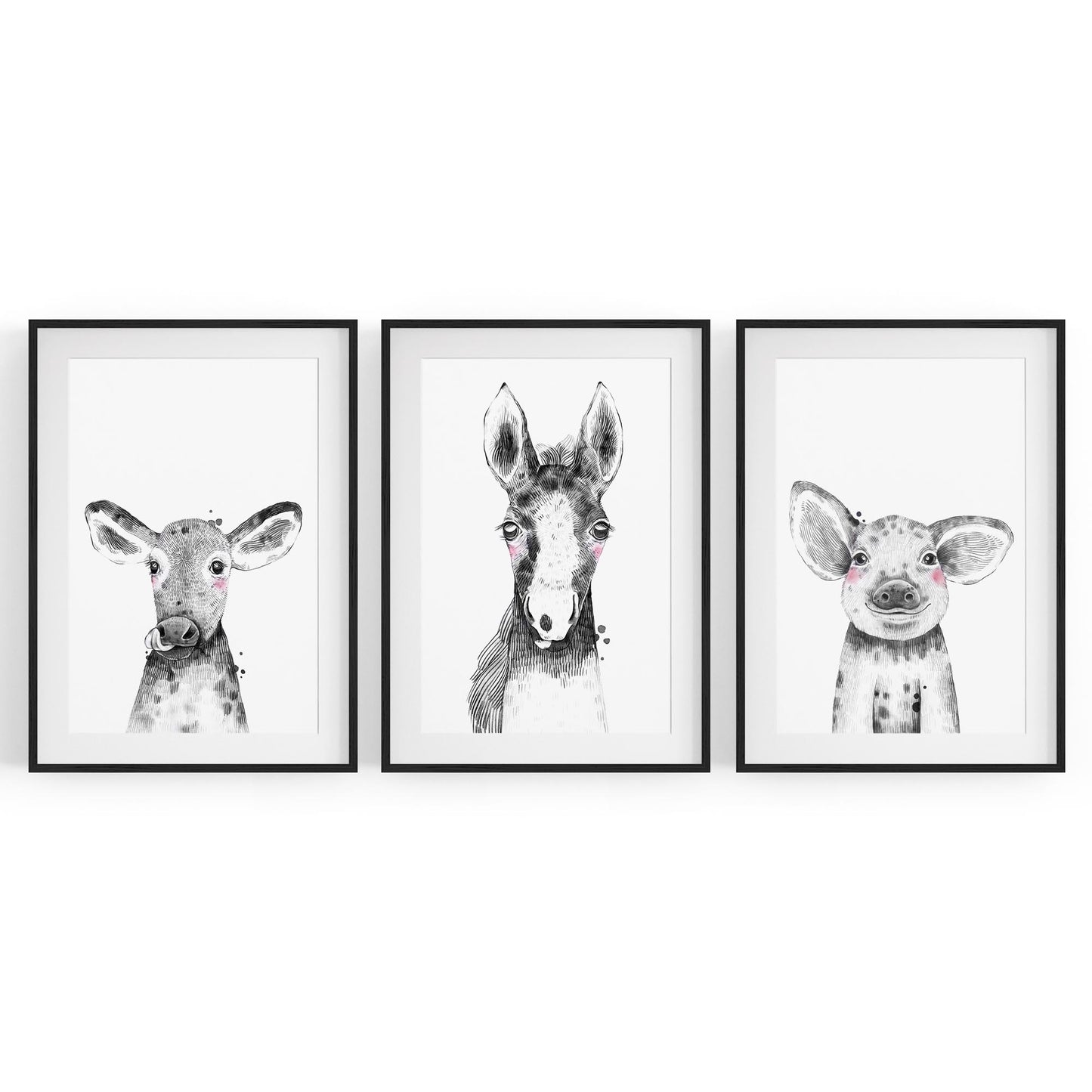Set of Blushing Farm Animals Nursery Wall Art - The Affordable Art Company