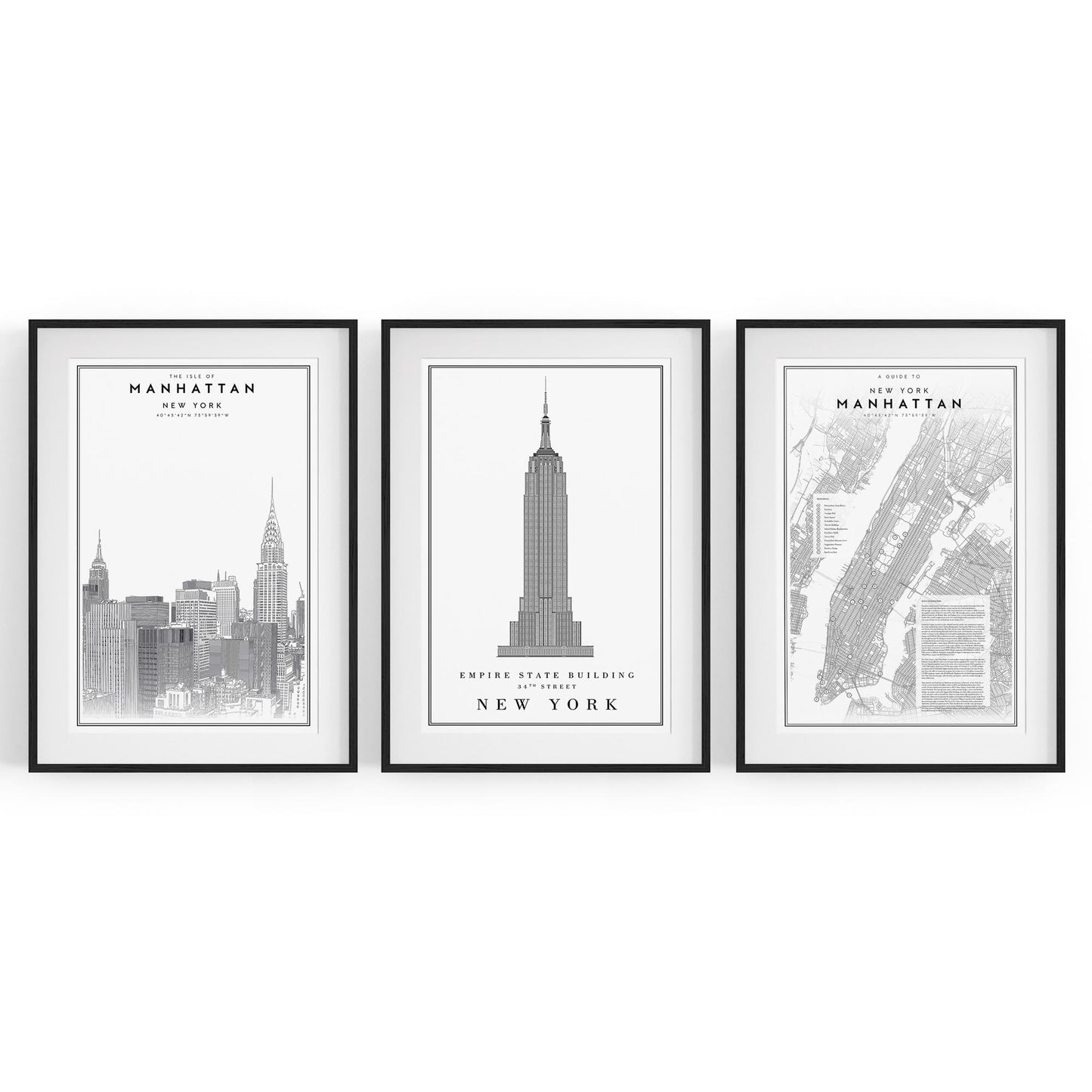 Set of New York Wall Minimal Black & White Art - The Affordable Art Company