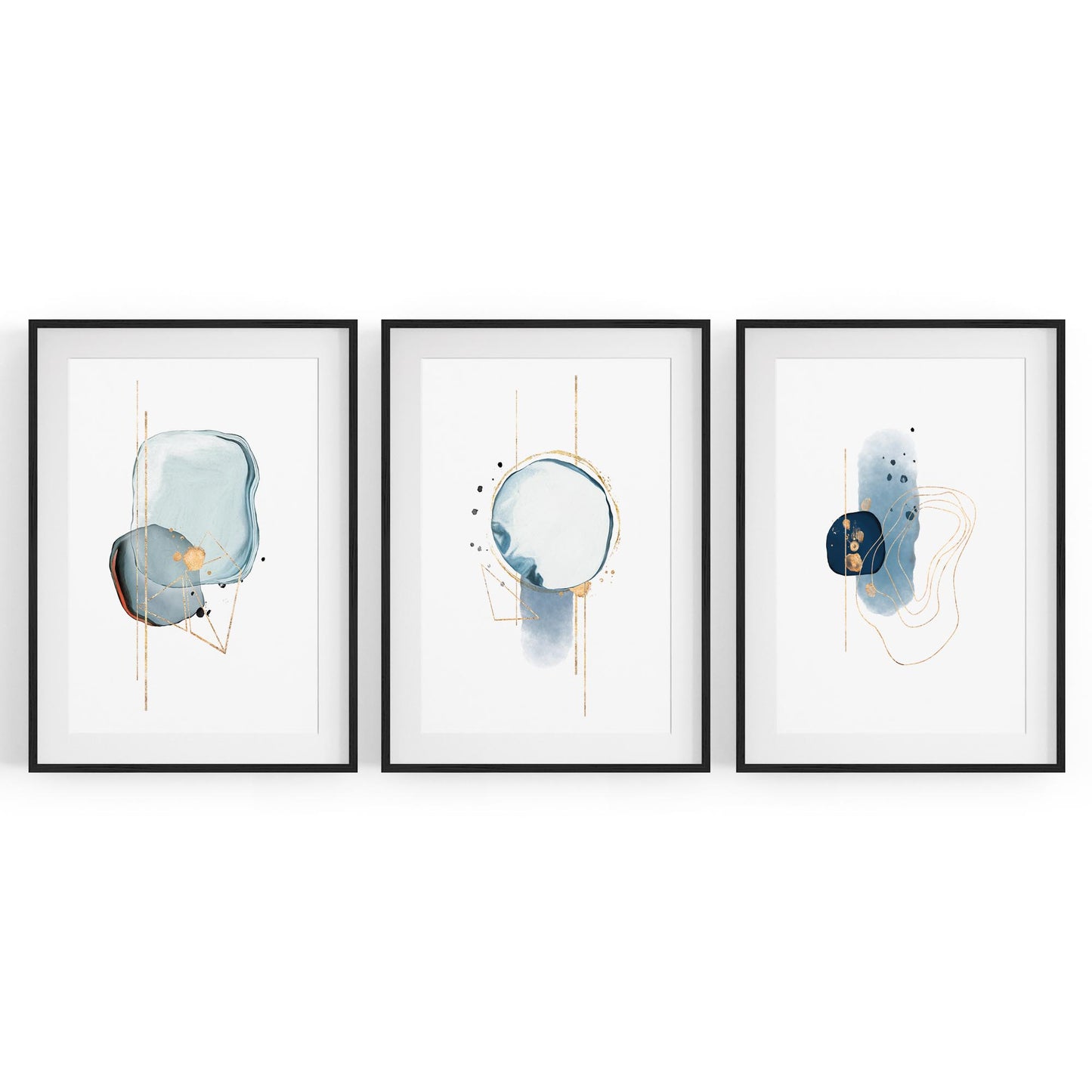 Set of Abstract Shape Minimal Blue Modern Wall Art #1 - The Affordable Art Company