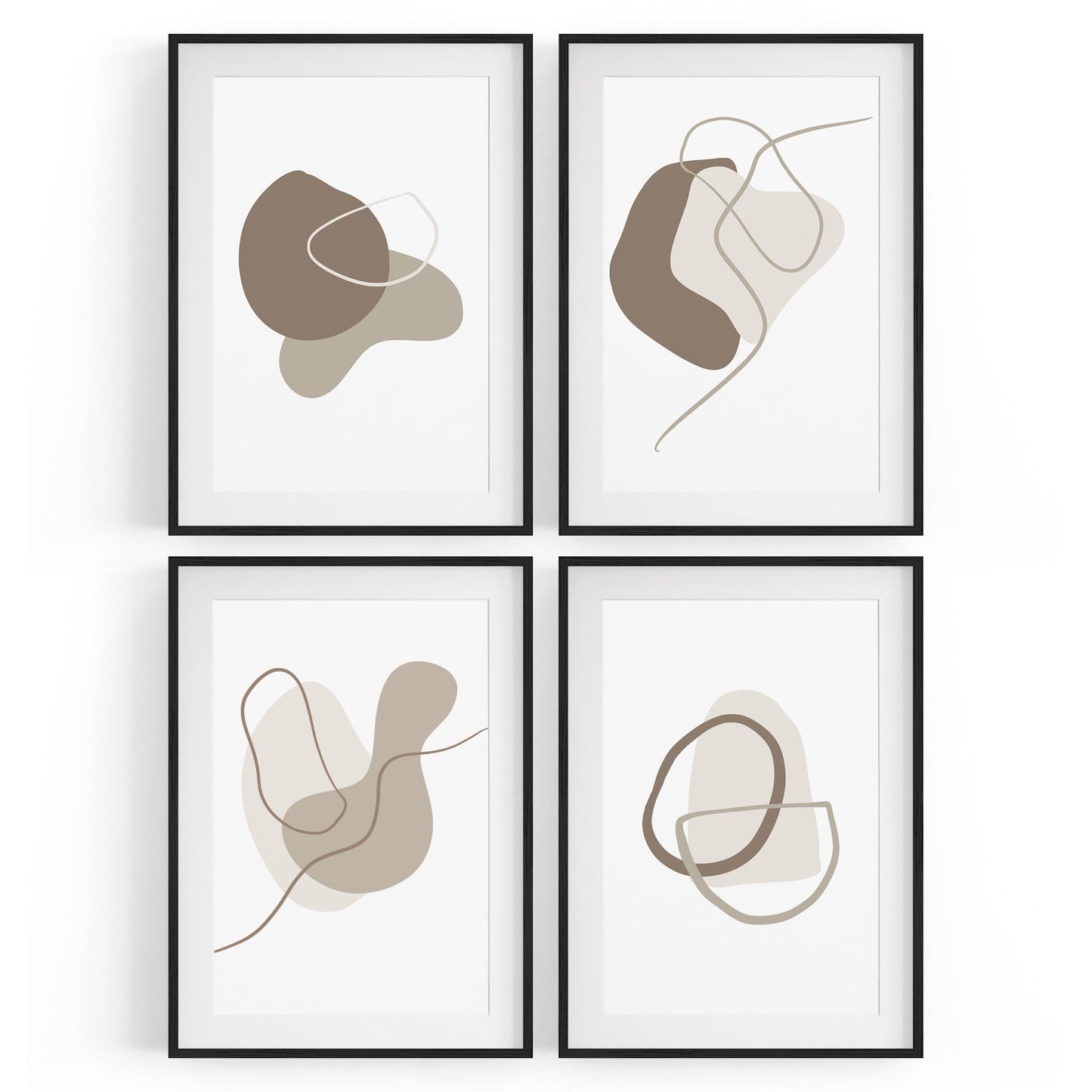 Set of 4 Minimal Abstract Grey Shapes and Lines Wall Art - The Affordable Art Company