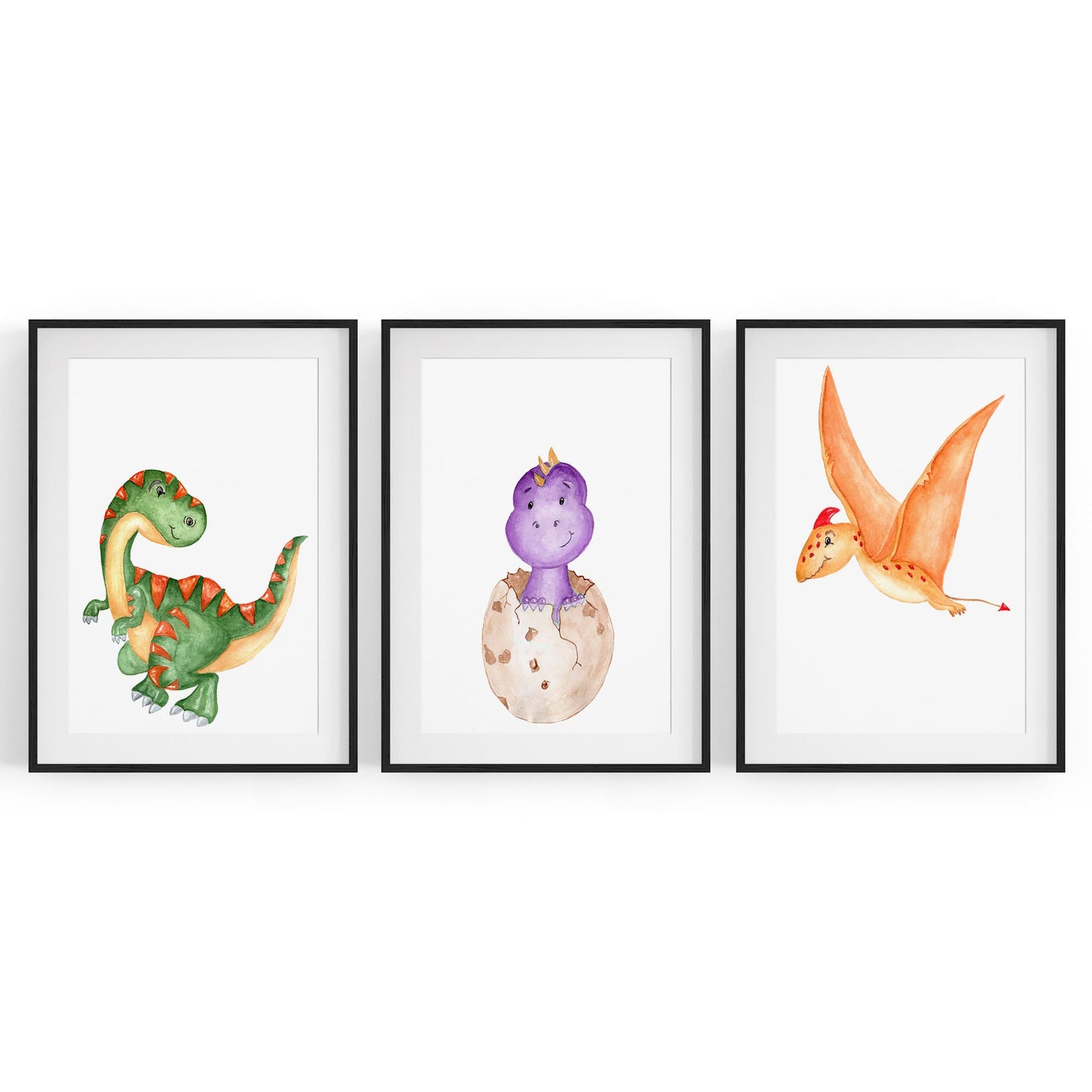 Set of Cartoon Dinosaur Nursery Bedroom Wall Art #1 - The Affordable Art Company