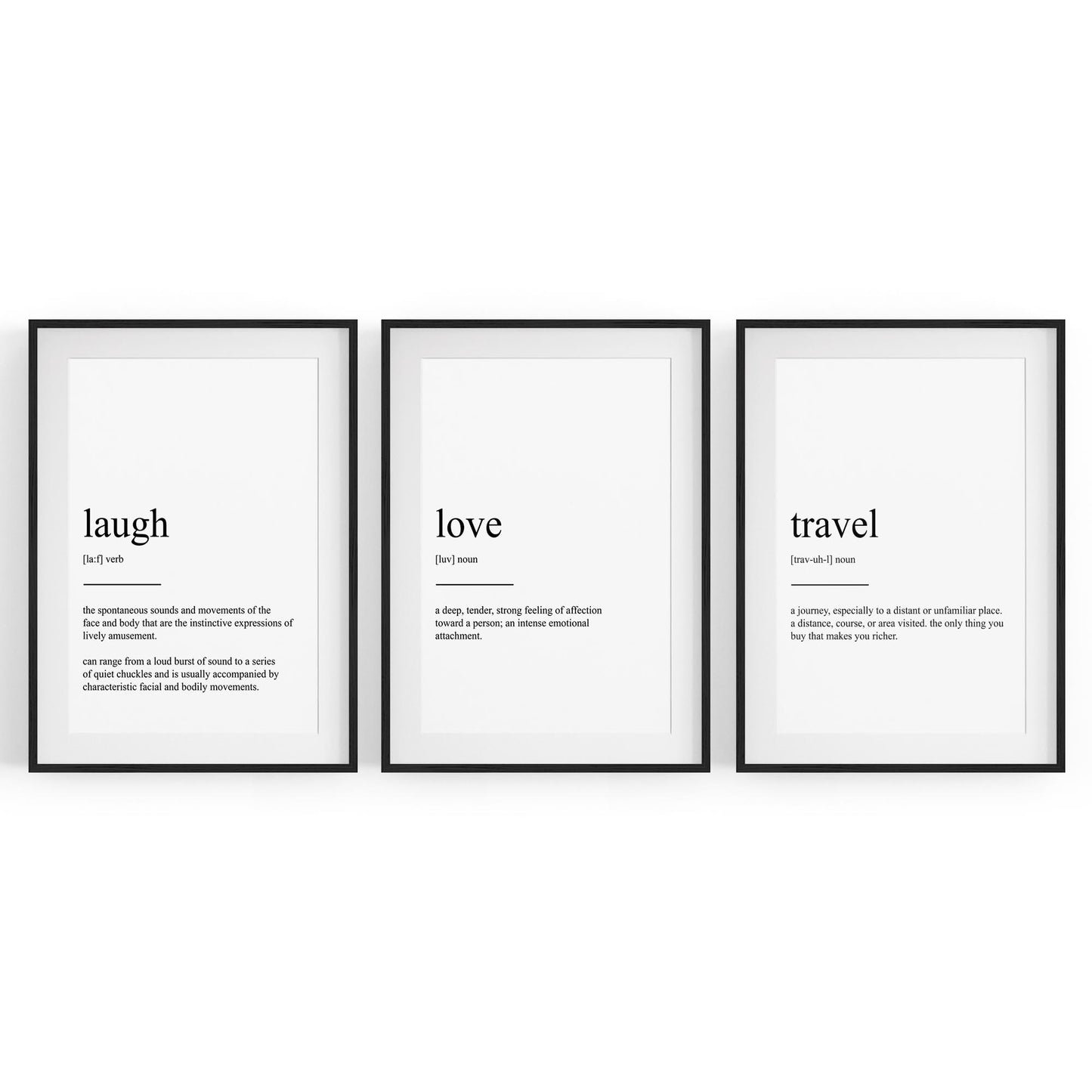 Set of Dictionary Definitions Love Laugh Travel Art - The Affordable Art Company