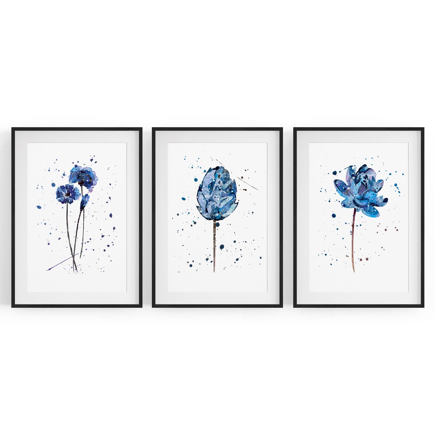 Set of Blue Scandi Flower Abstract Kitchen Wall Art - The Affordable Art Company