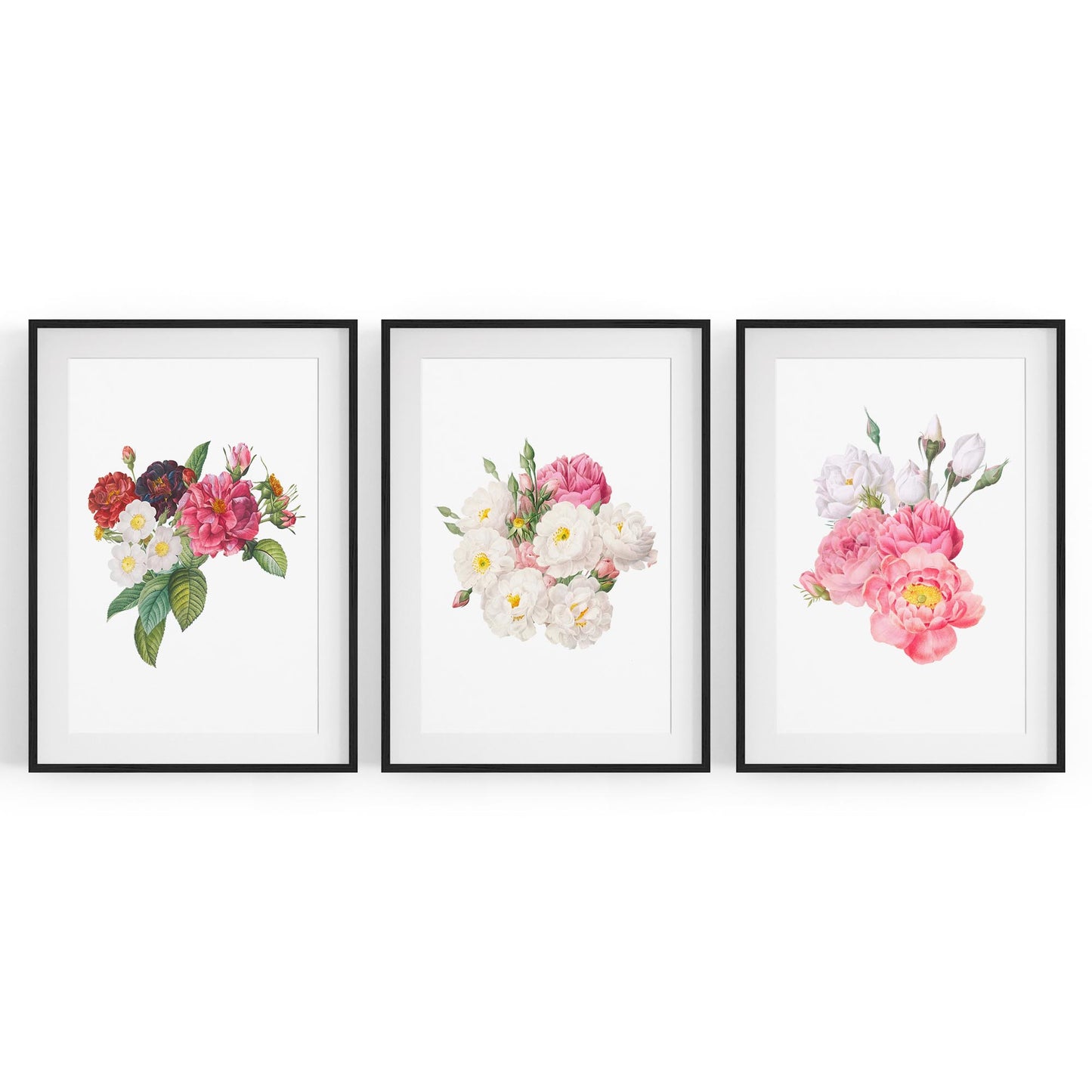Set of Pink Floral Vintage Botanical Wall Art #1 - The Affordable Art Company
