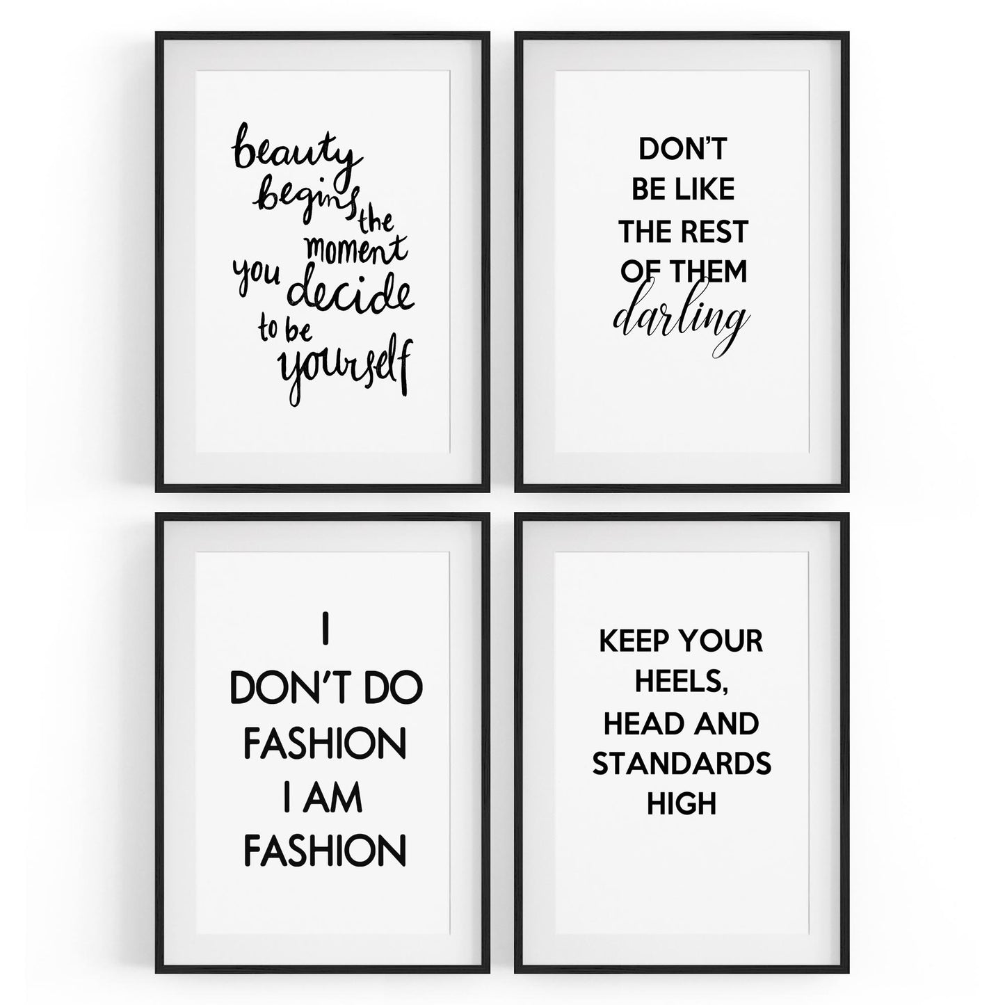 Set of 4 Inspirational Fashion Quotes Bedroom Wall Art - The Affordable Art Company