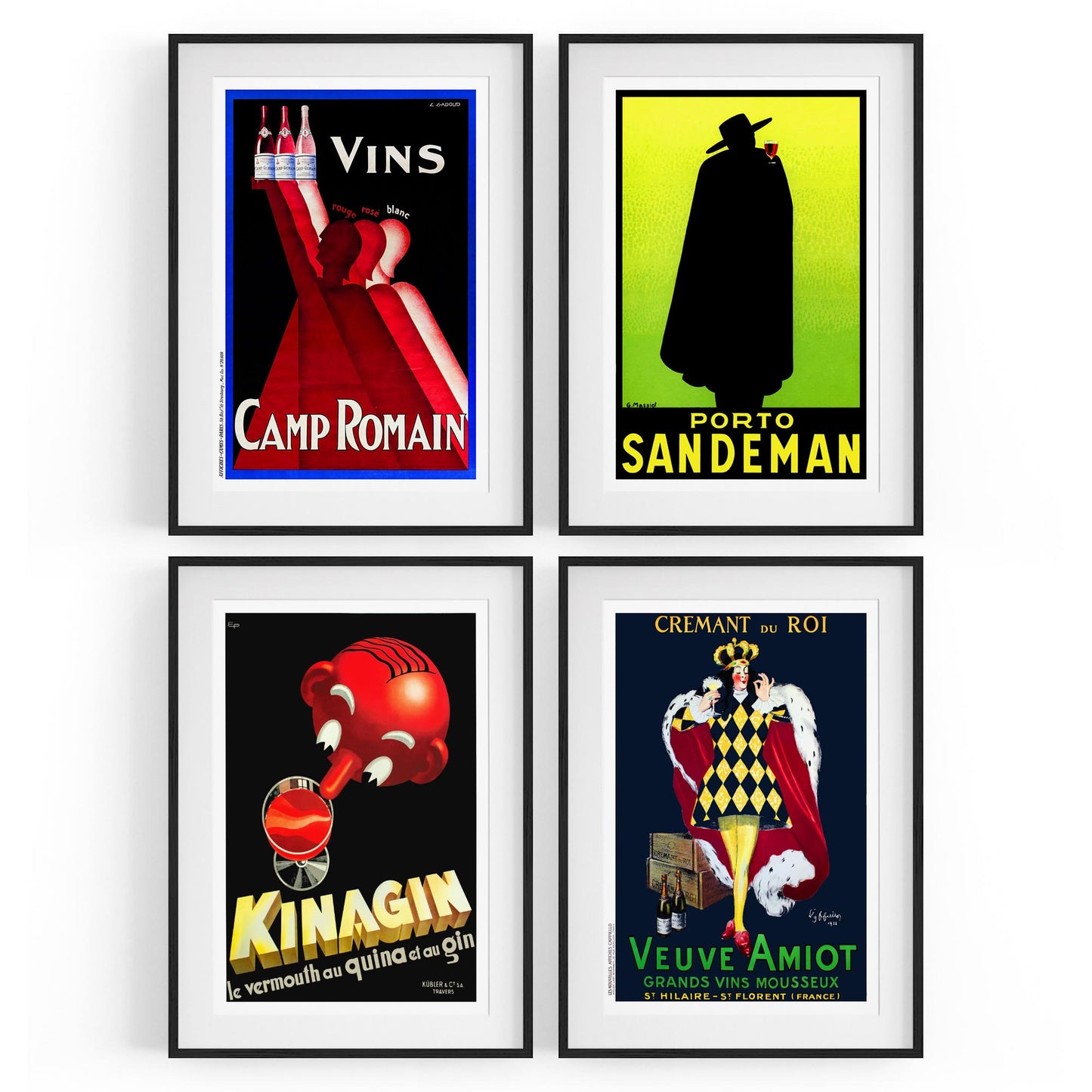 Set of 4 Vintage French Wine Advertisements Wall Art - The Affordable Art Company