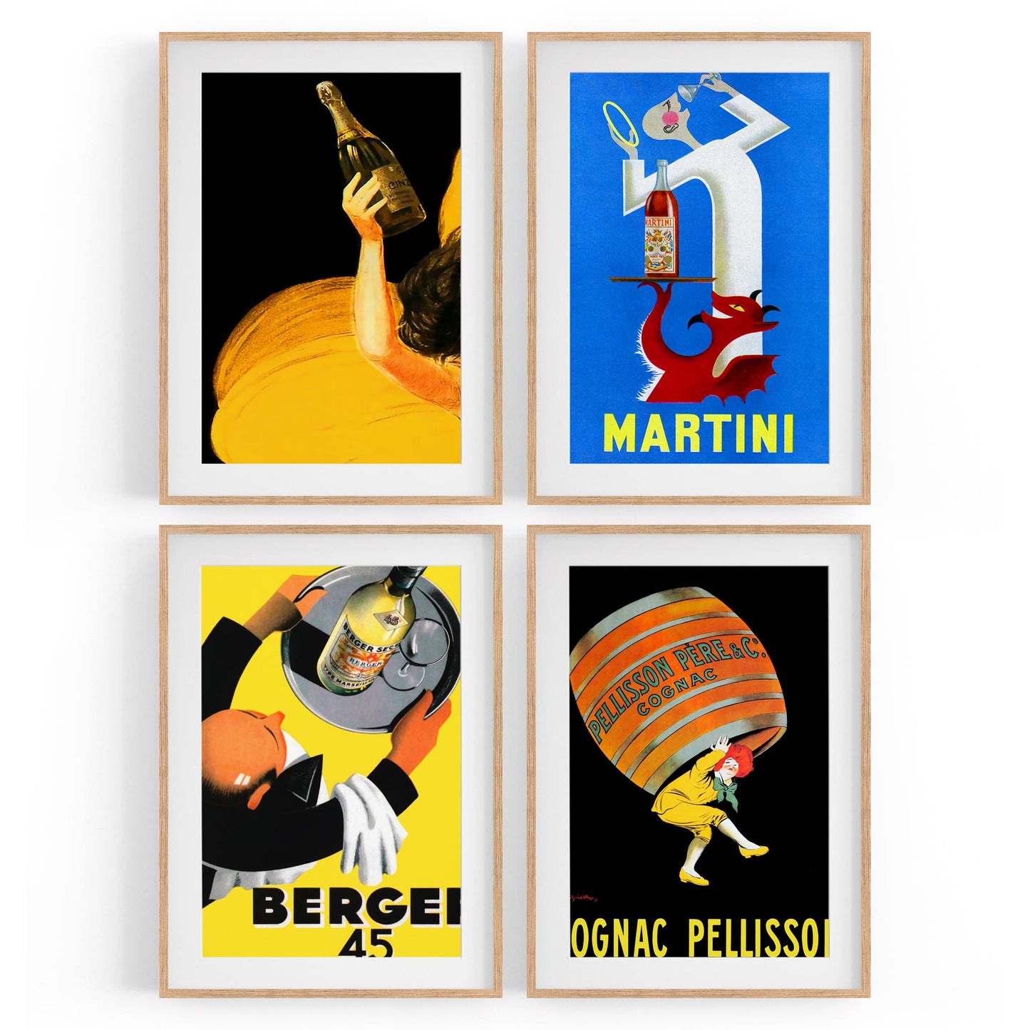 Set of 4 Vintage European Wine Advertisements Wall Art - The Affordable Art Company