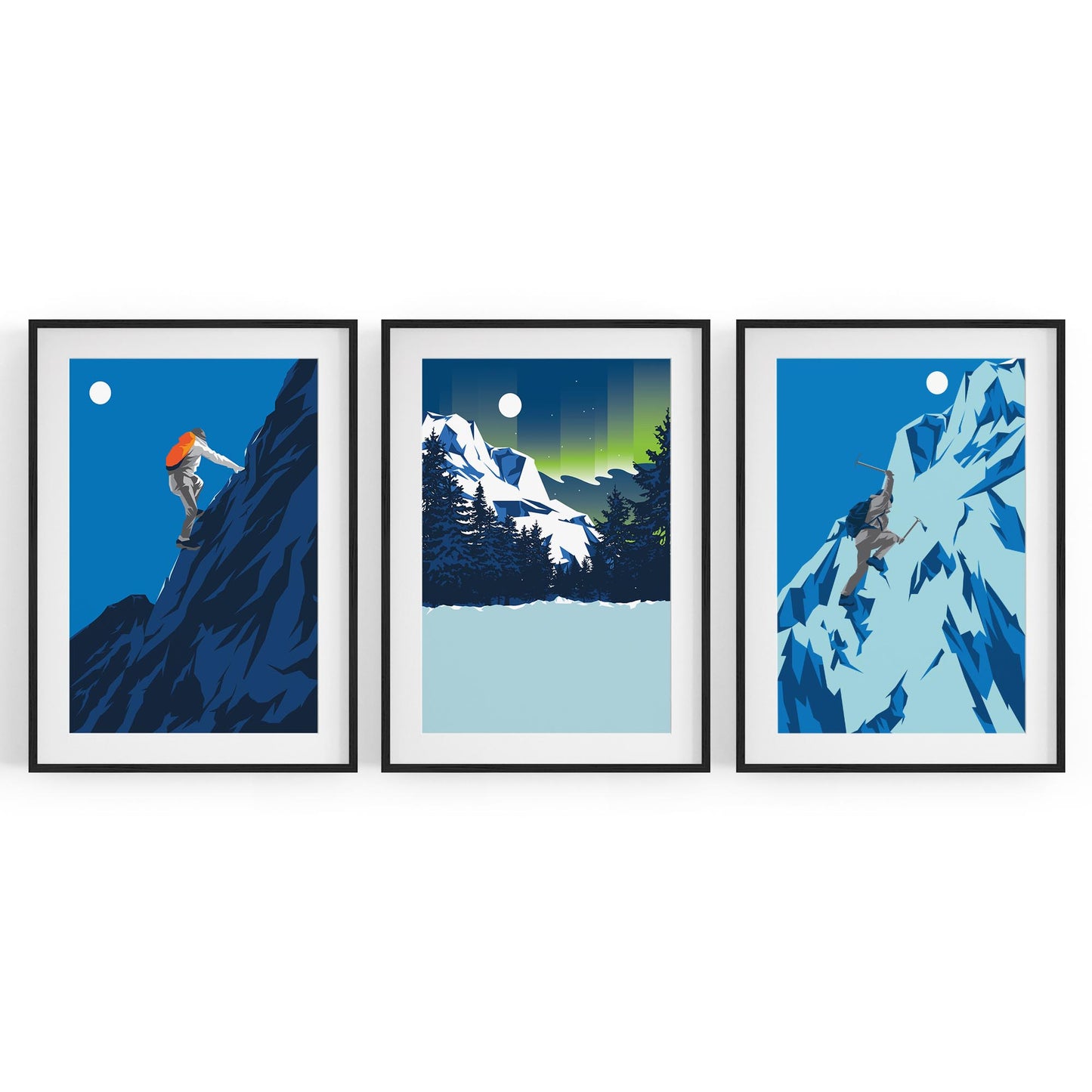 Set of Mountain Climbing Winter Retro Wall Art - The Affordable Art Company