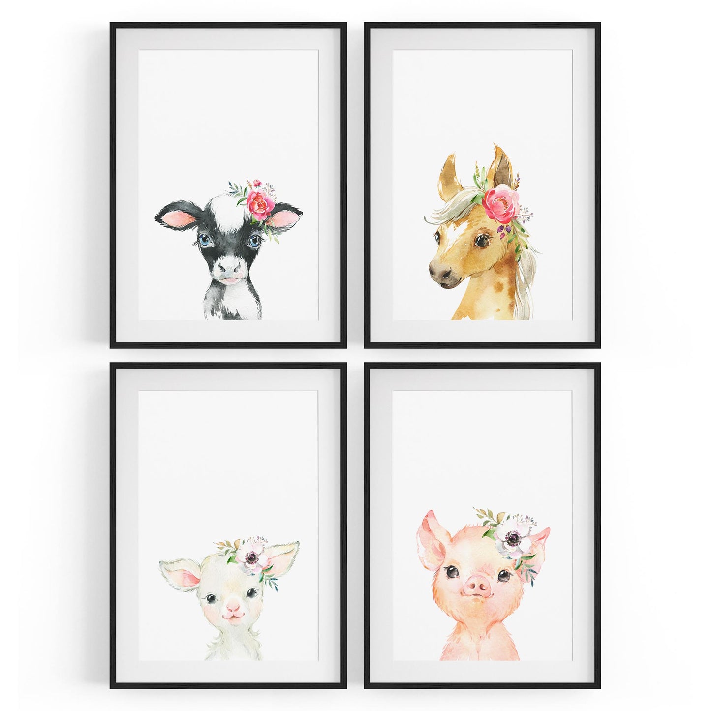Set of 4 Baby Farm Animal Cute Nursery Paintings Wall Art - The Affordable Art Company
