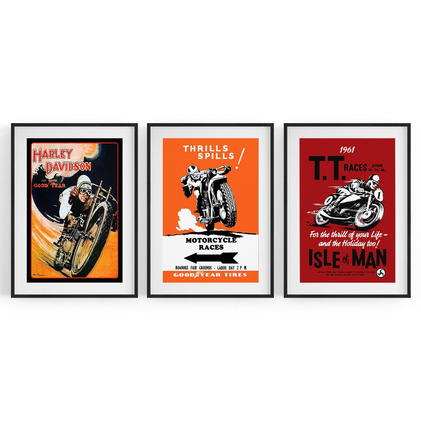 Set of Vintage Motorcycle Advert Man Cave Wall Art #1 - The Affordable Art Company