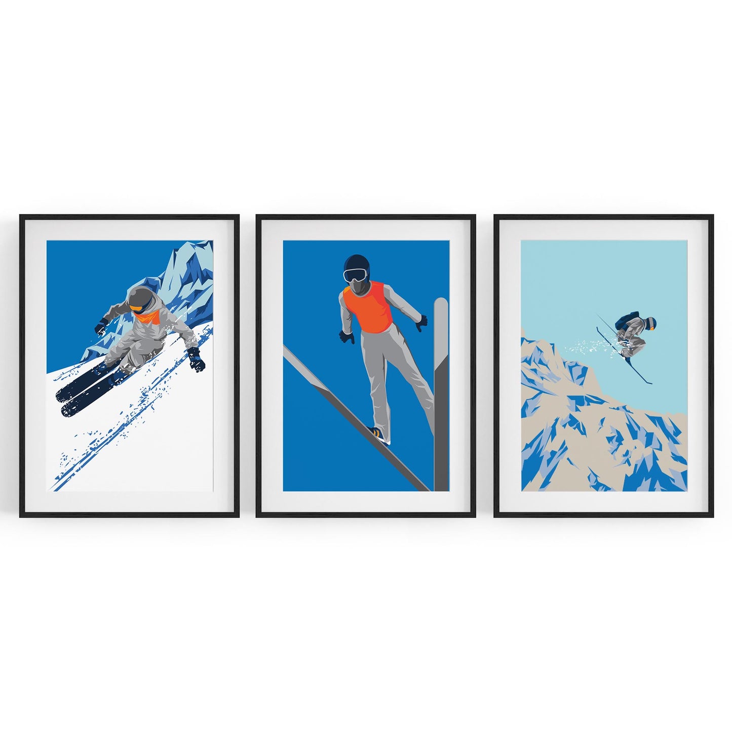 Set of Retro Skiing Snow Cabin Winter Ski Wall Art - The Affordable Art Company