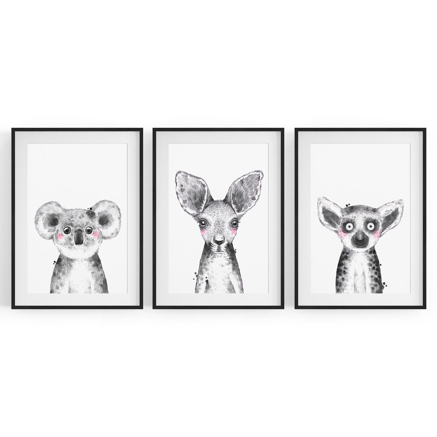 Set of Blushing Australian Animals Nursery Wall Art - The Affordable Art Company