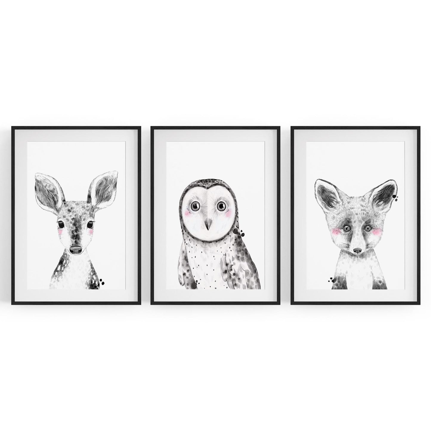 Set of Blushing Woodland Animals Nursery Wall Art - The Affordable Art Company