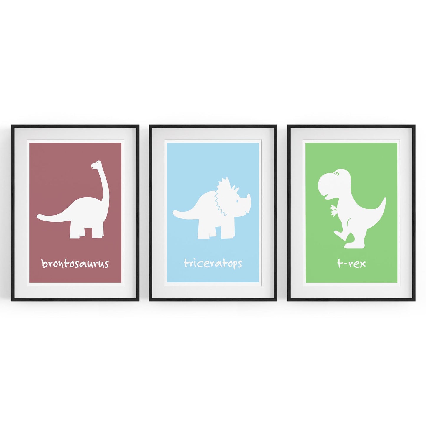 Set of Cartoon Dinosaur Nursery Bedroom Wall Art #2 - The Affordable Art Company