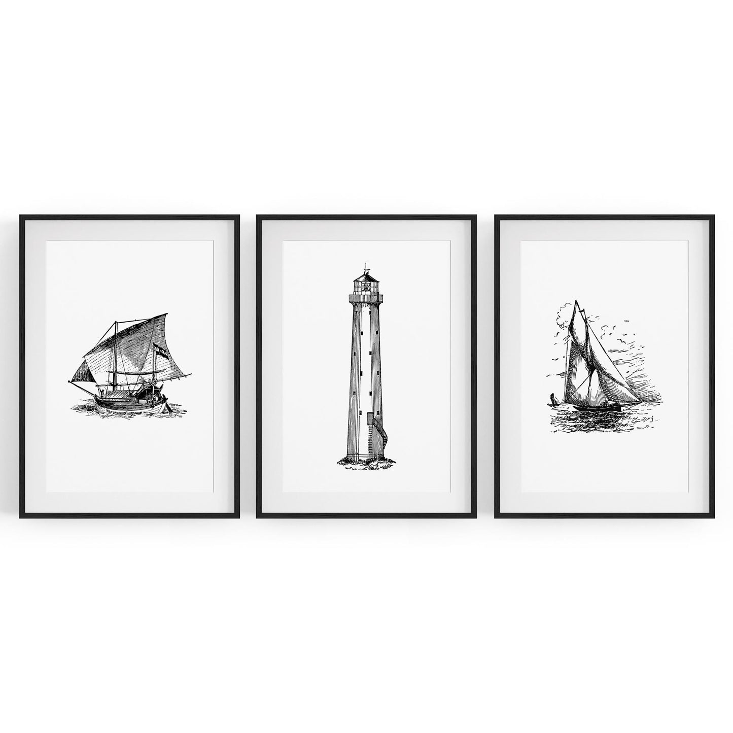 Set of Nautical Coast Drawings Coastal Wall Art #2 - The Affordable Art Company