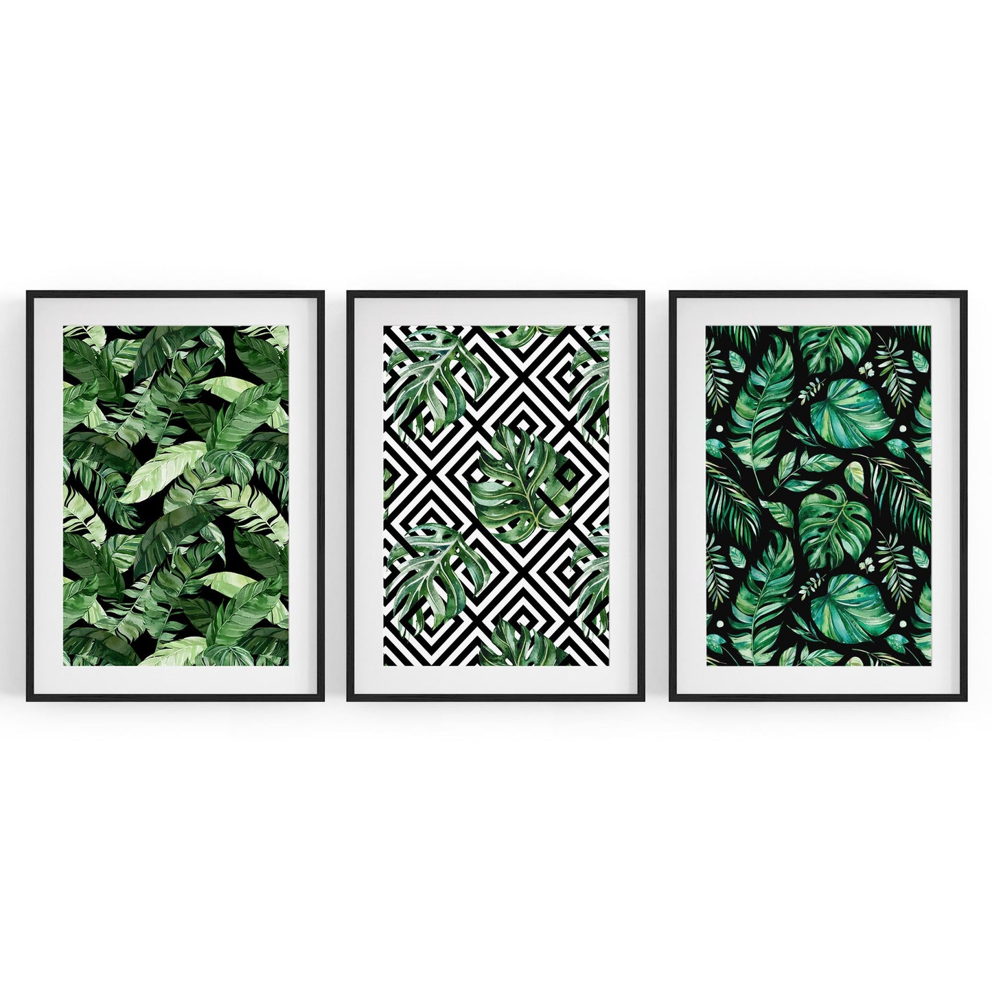 Set of Minimal Green Plant Pattern Wall Art - The Affordable Art Company