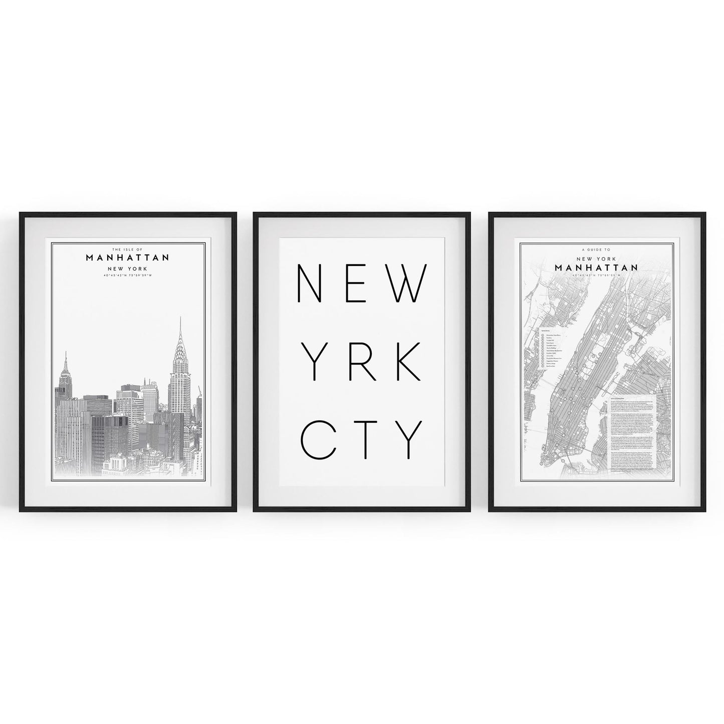 Set of New York Wall Minimal Black & White Art - The Affordable Art Company