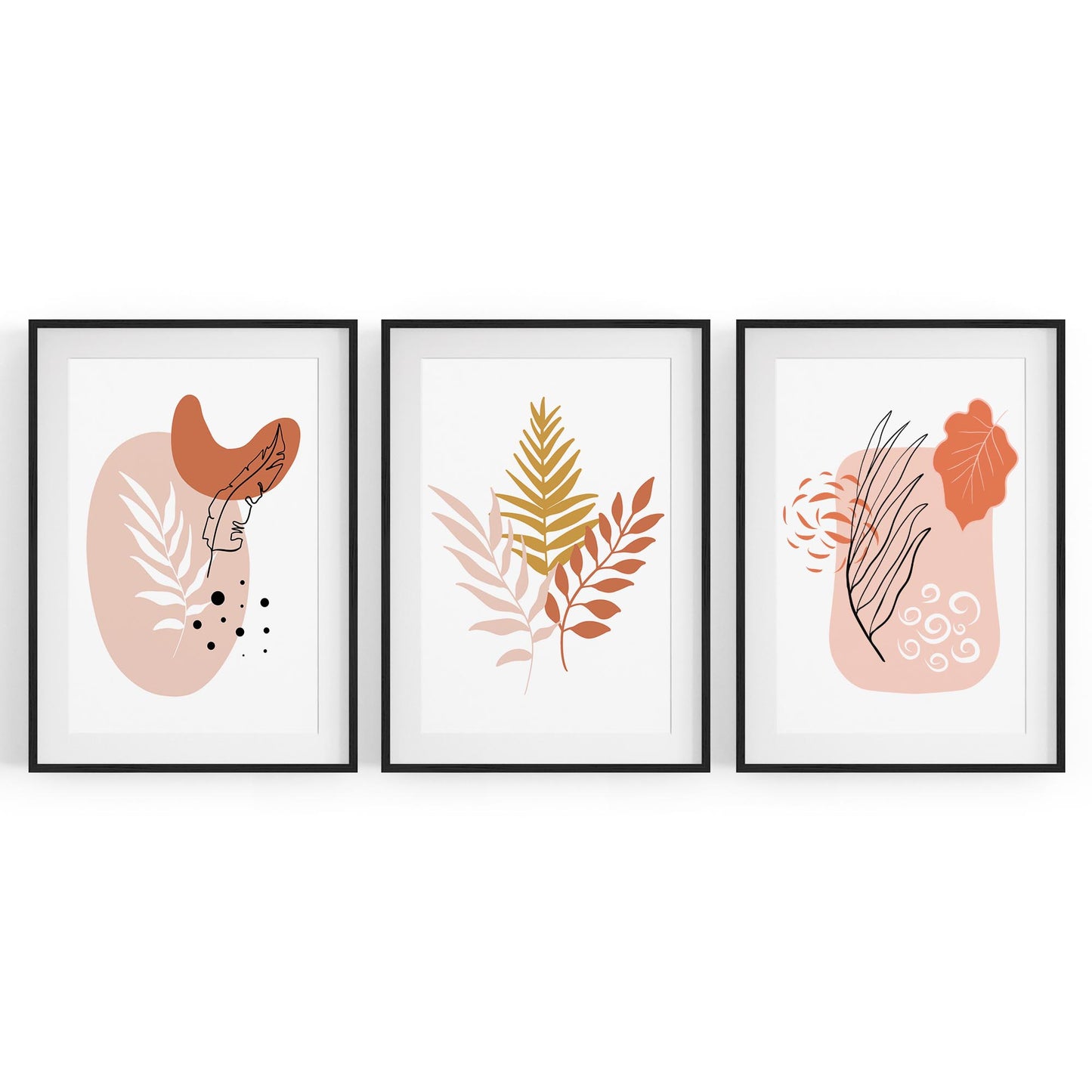 Set of Minimal Pink Plant Drawings Wall Art - The Affordable Art Company
