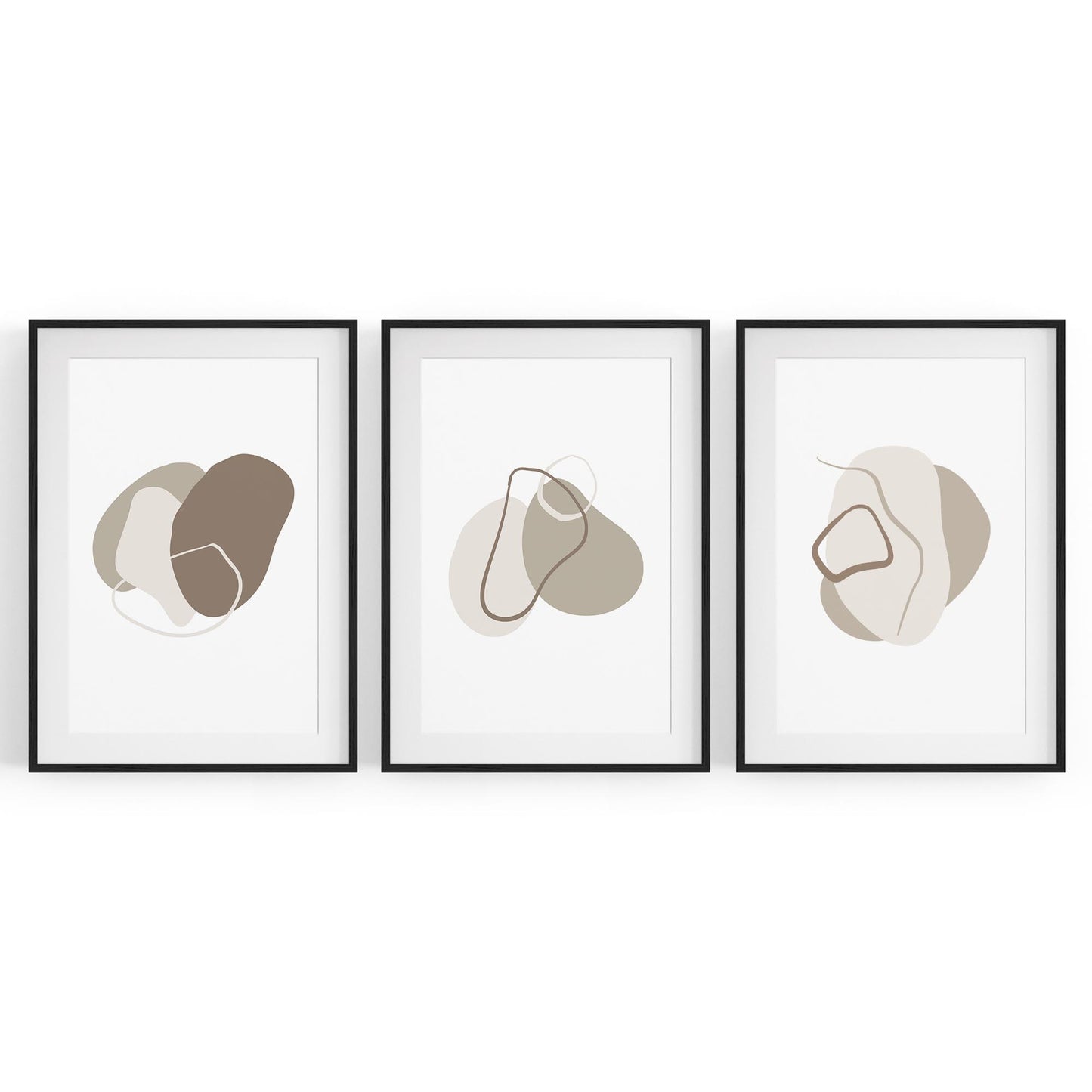 Set of 3 Grey Abstract Shape Wall Art - The Affordable Art Company