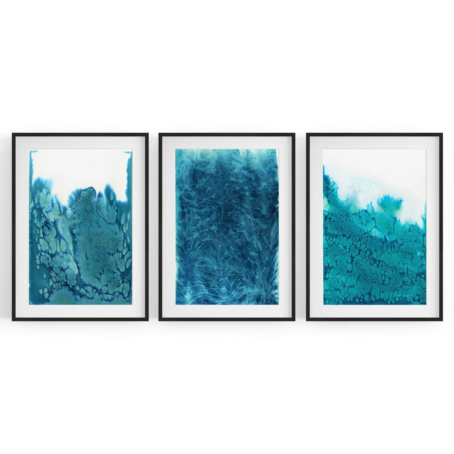 Set of Blue Ink Abstract Painting Faded Wall Art #4 - The Affordable Art Company