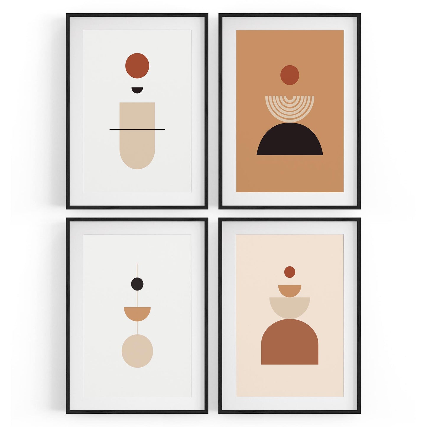 Set of 4 Minimal Peach Abstract Shape Design Wall Art - The Affordable Art Company