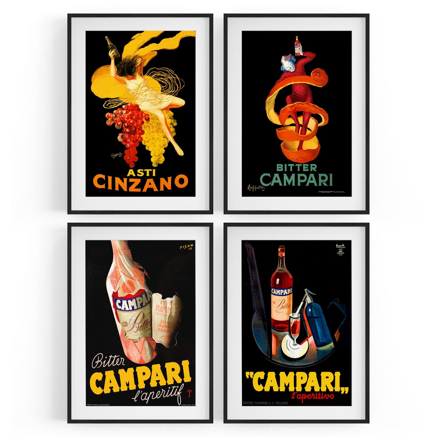 Set of 4 Vintage Italian Wine Cafe Advertisements Wall Art - The Affordable Art Company