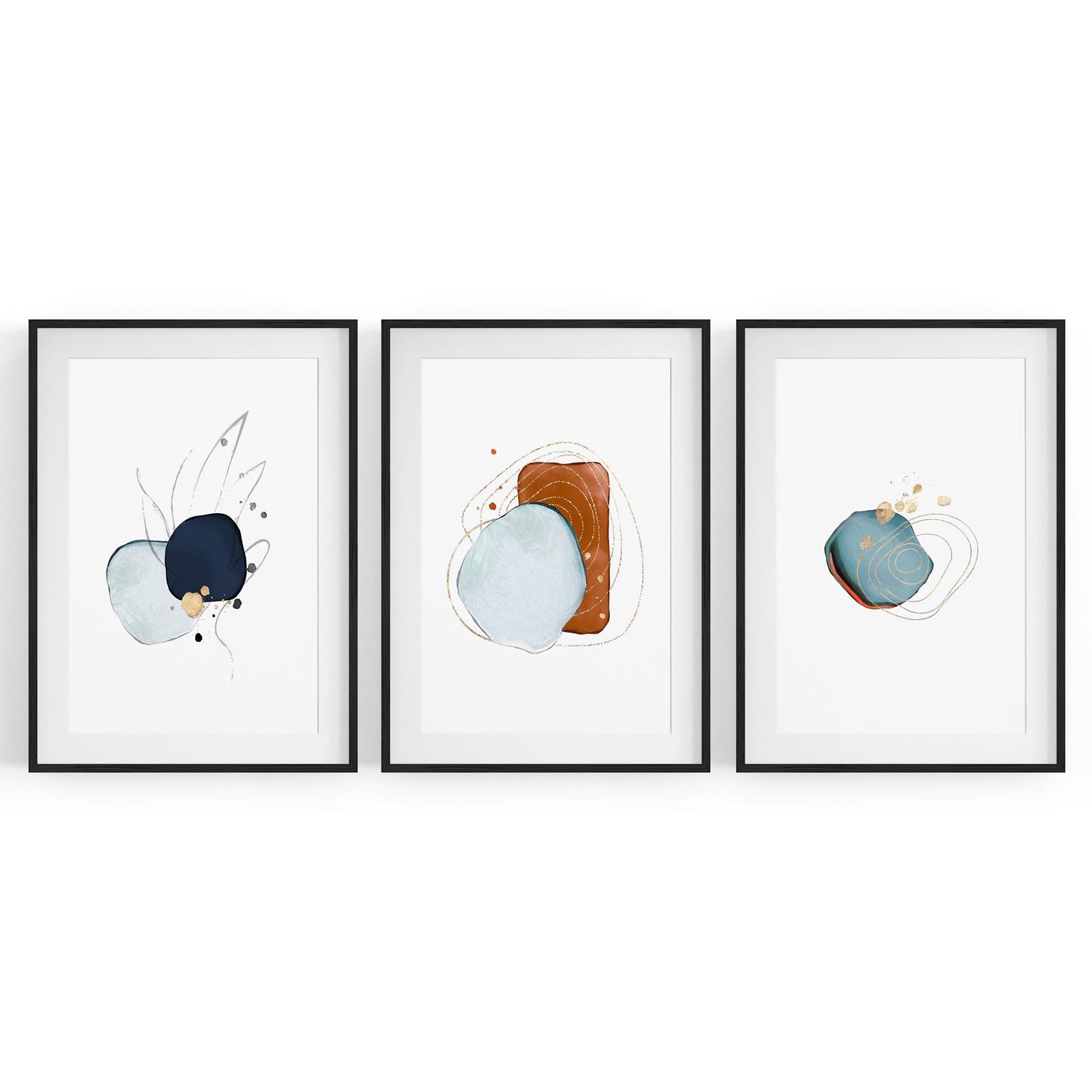 Set of Abstract Shape Minimal Blue Modern Wall Art #2 - The Affordable Art Company