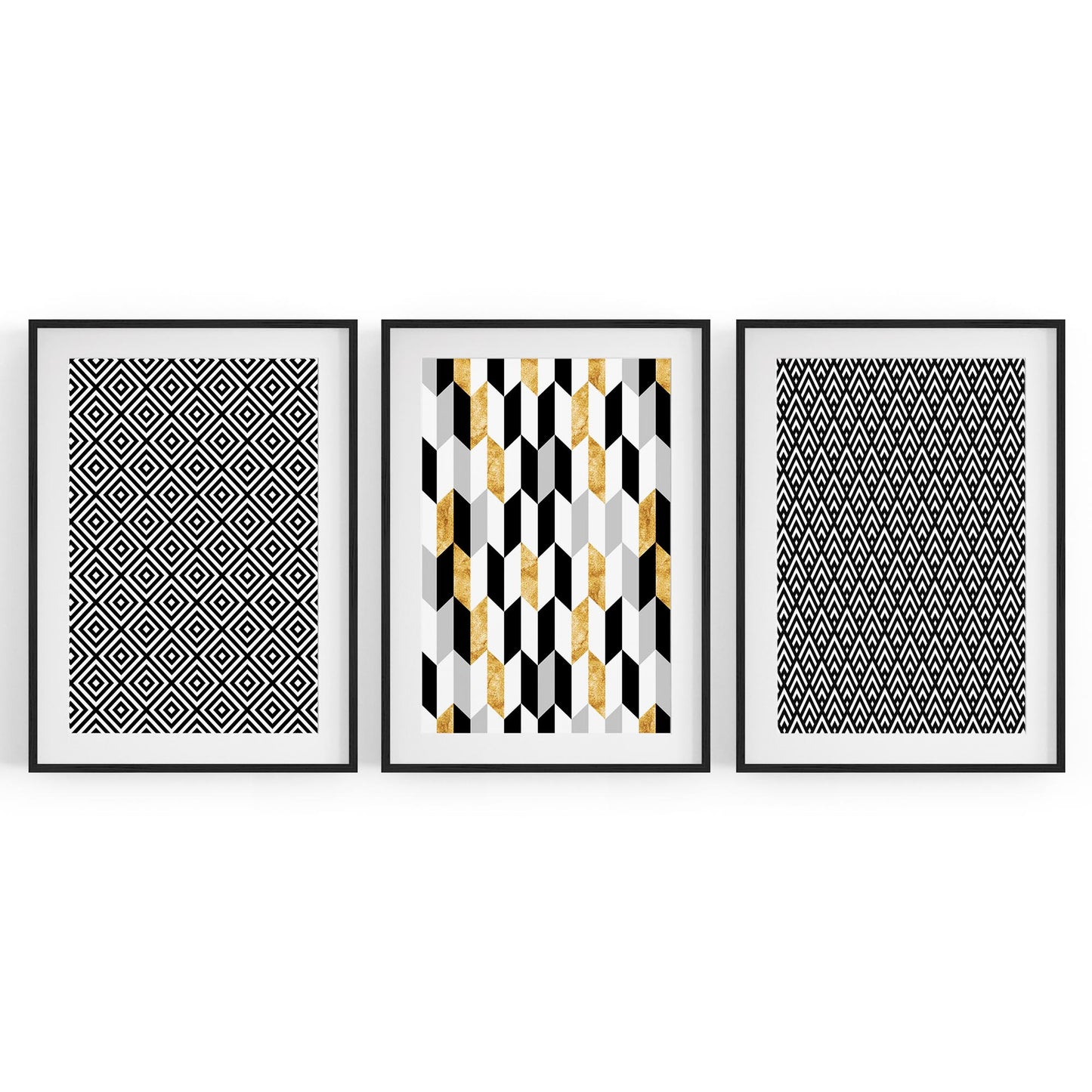 Set of Minimal Black & White Pattern Wall Art - The Affordable Art Company