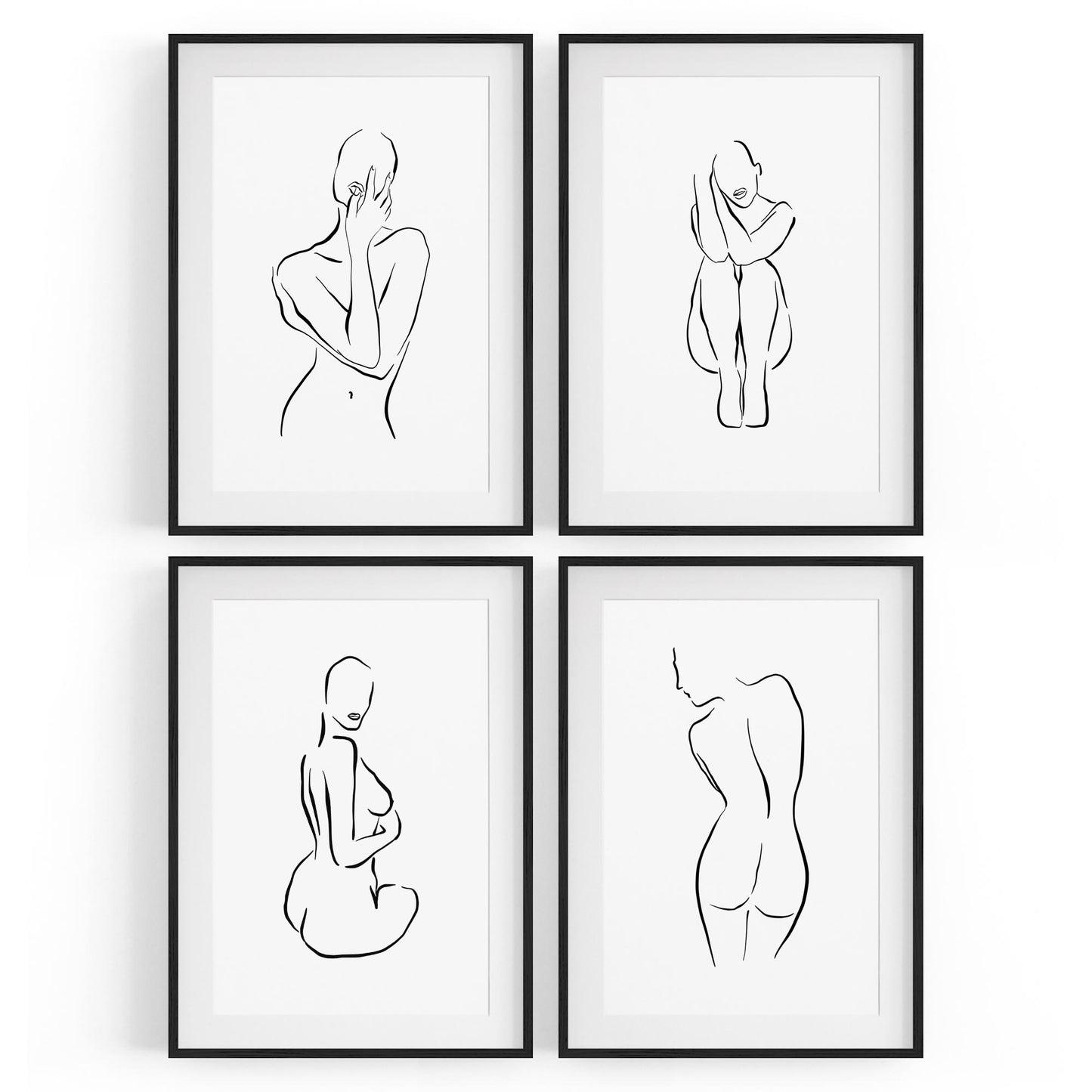 Set of 4 Nude Female Shape Bedroom Minimal Line Art - The Affordable Art Company