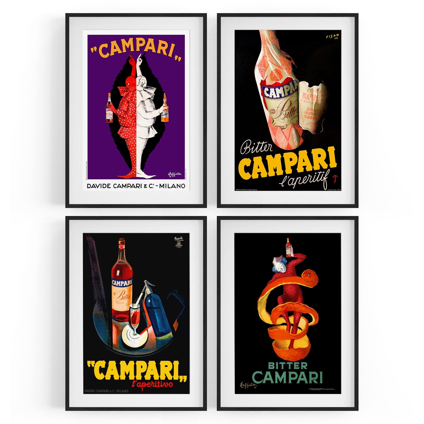 Set of 4 Vintage Italian Campari Drink Advertisements Wall Art - The Affordable Art Company