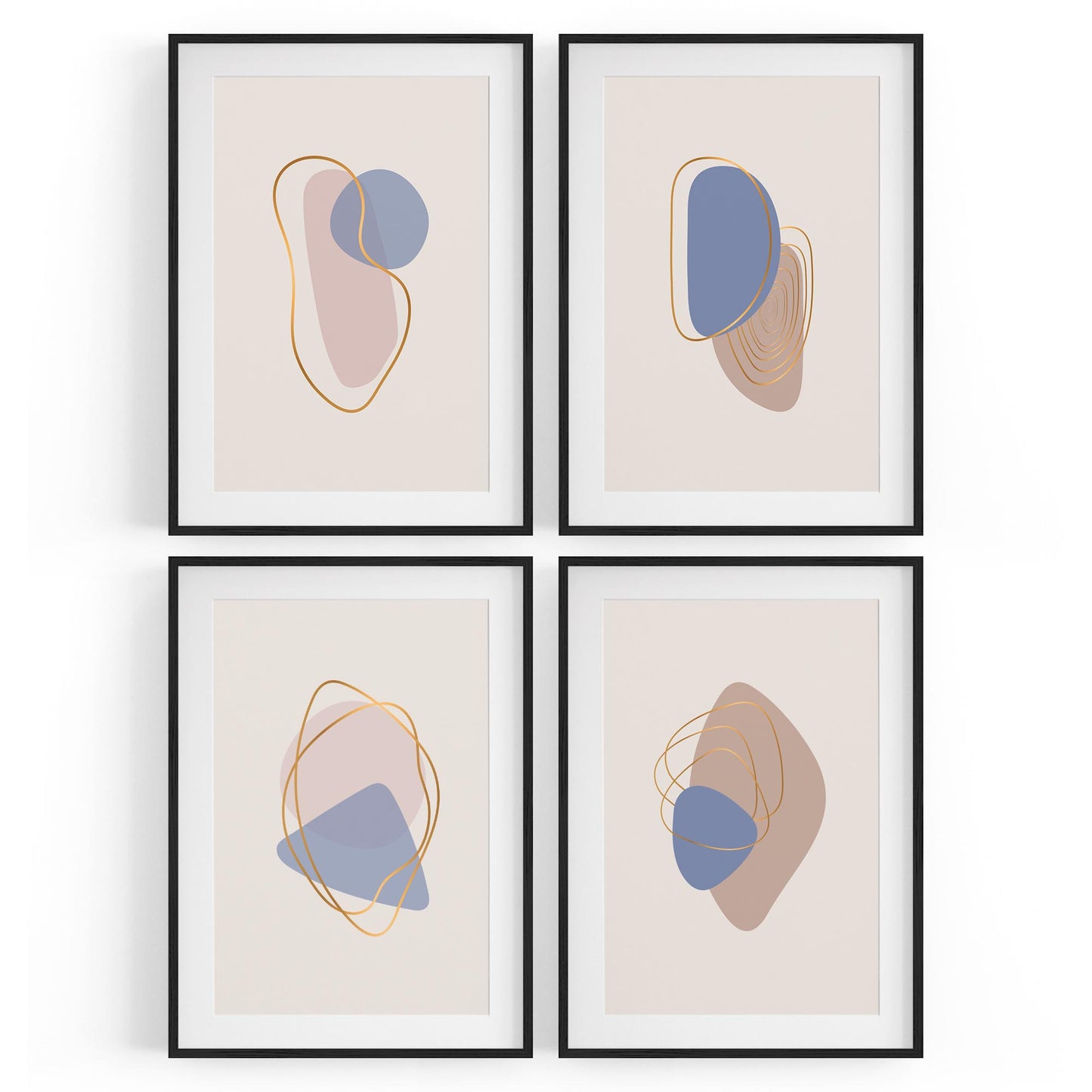 Set of 4 Abstract Neutral and Pastel Minimal Shape Wall Art - The Affordable Art Company