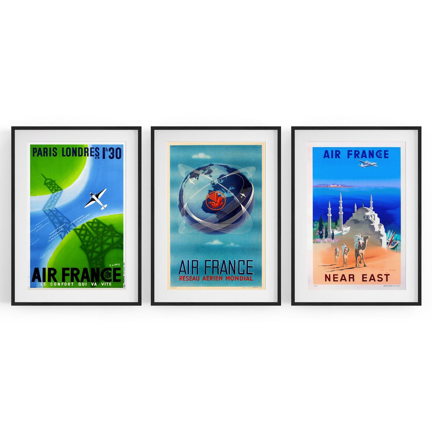 Set of Vintage Air France Travel Adverts Wall Art - The Affordable Art Company