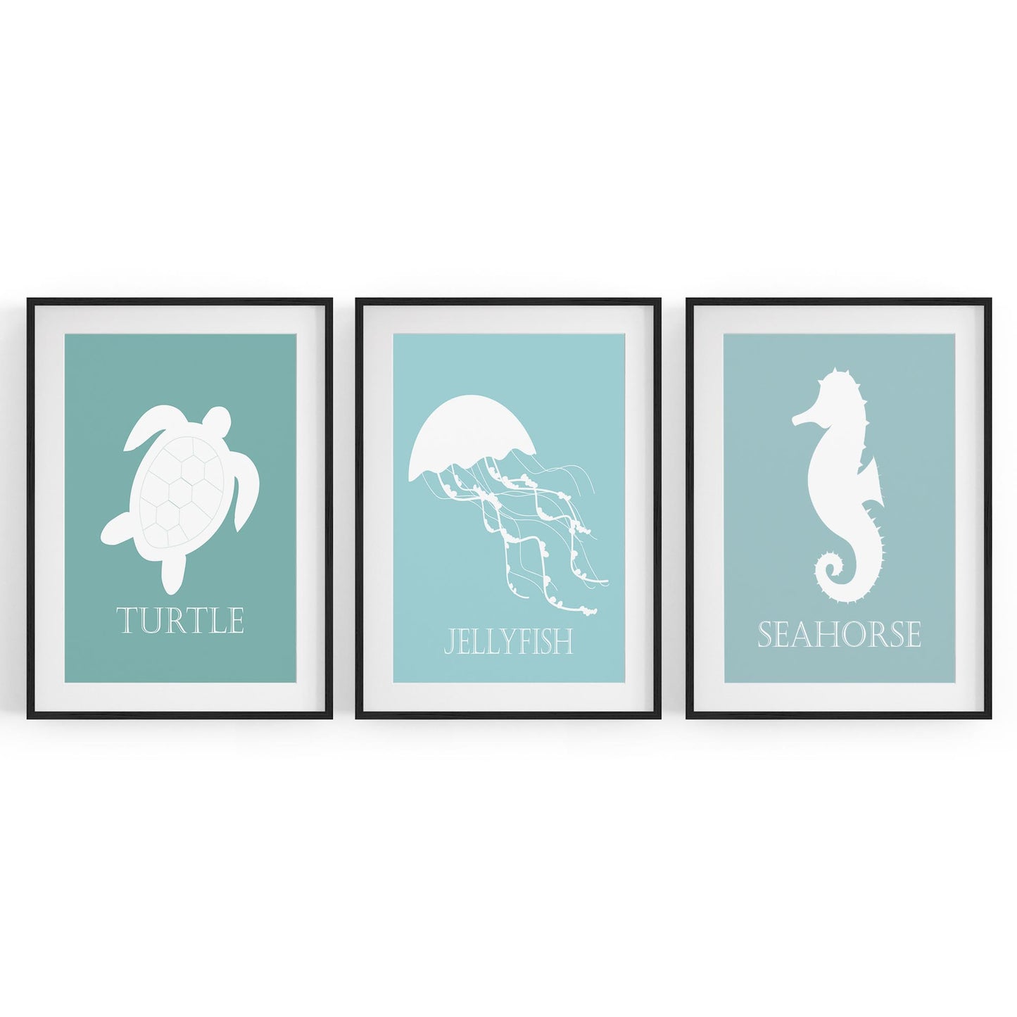 Set of Nursery Sea Life Turtle Seahorse Wall Art - The Affordable Art Company