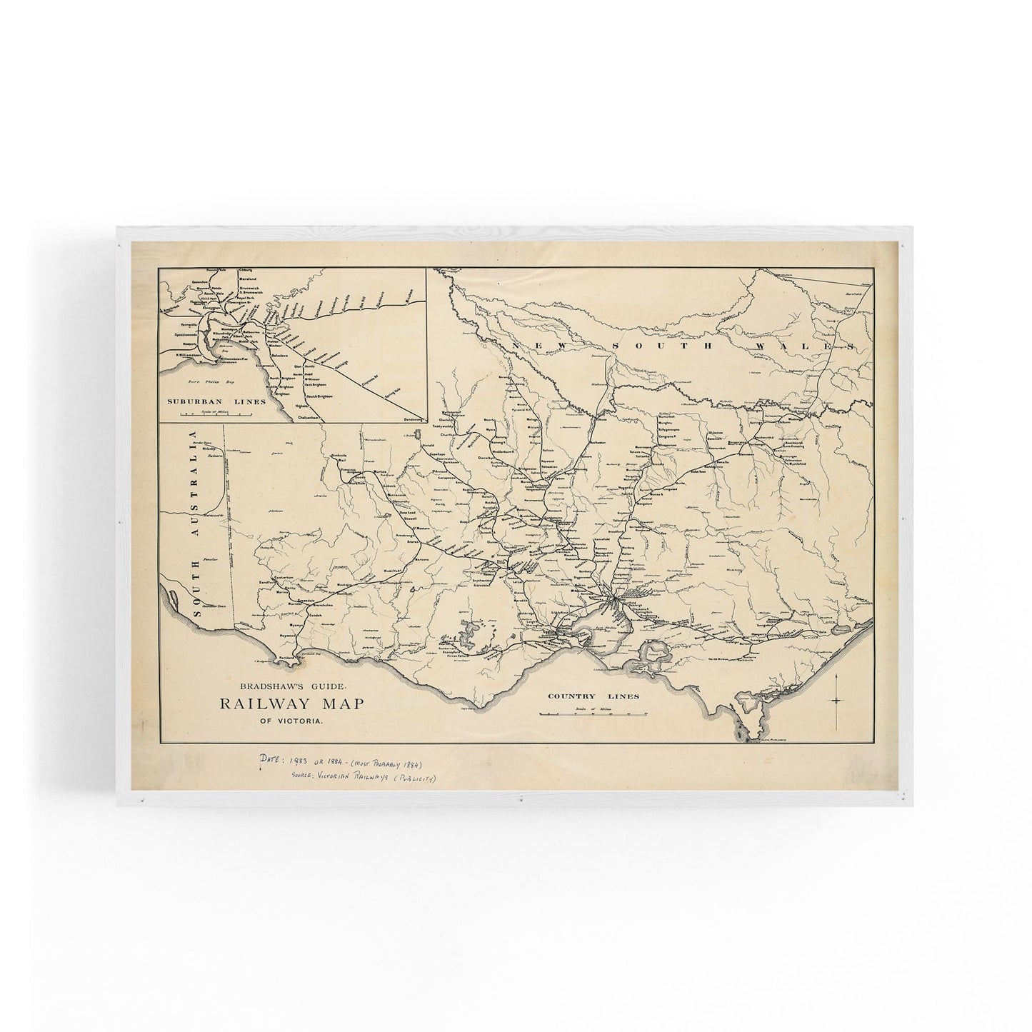 Vintage Railway Map of Victoria (1884) Wall Art - The Affordable Art Company