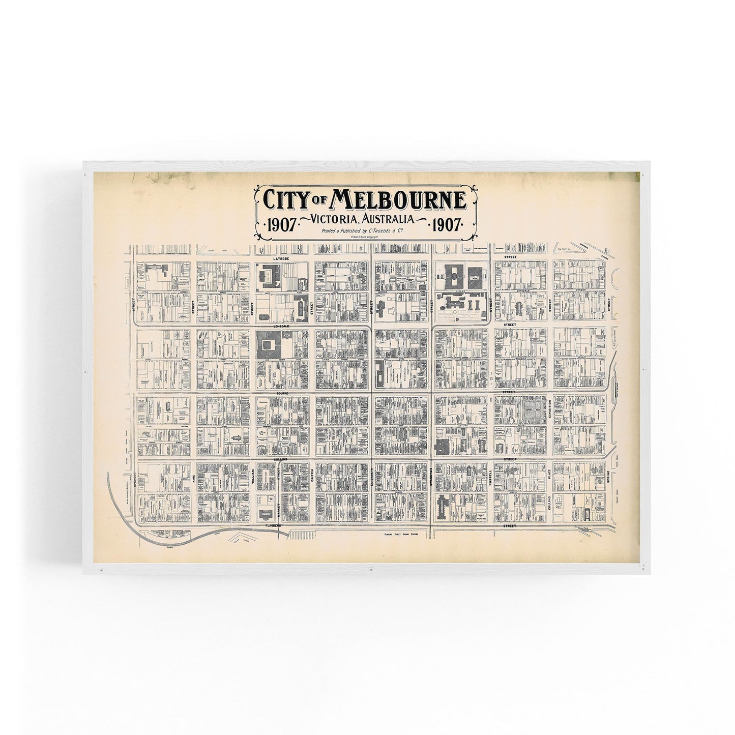 Vintage Melbourne CBD Street Map (1907) Wall Art - The Affordable Art Company