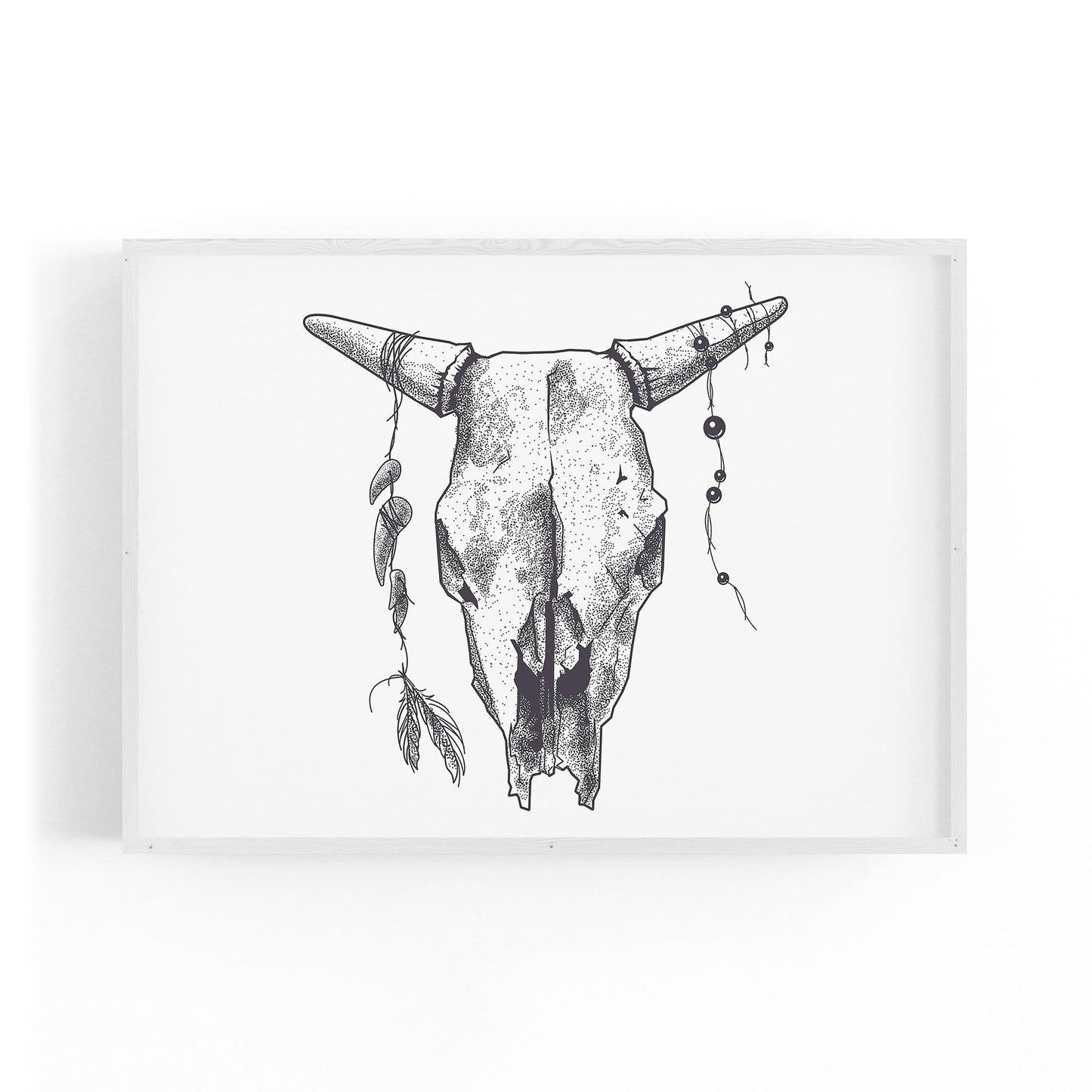 Tribal Cow Skull Drawing Boho Style Wall Art #2 - The Affordable Art Company