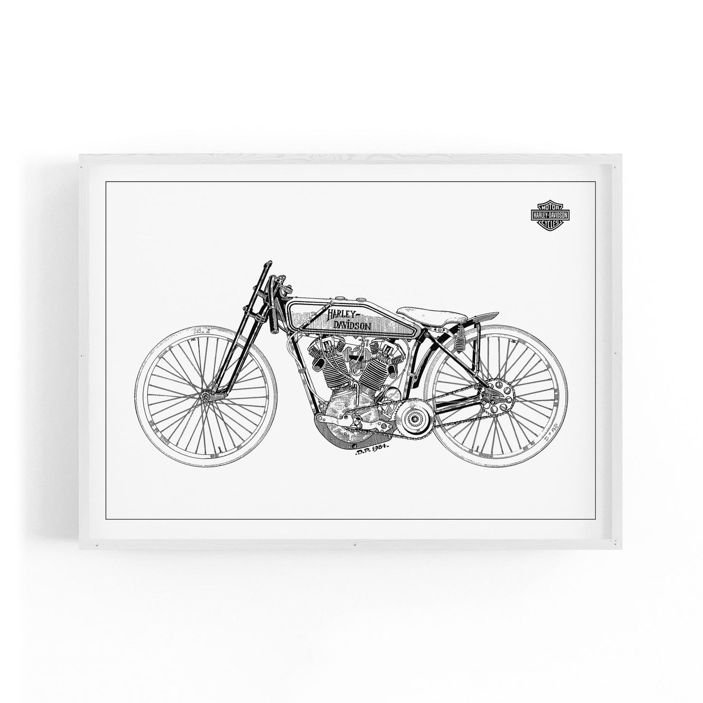 Harley Davidson Motorcycle Patent White Wall Art - The Affordable Art Company