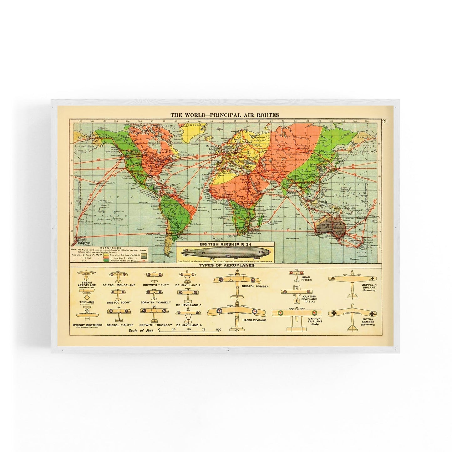Vintage Air Routes Map Aviation Wall Art - The Affordable Art Company