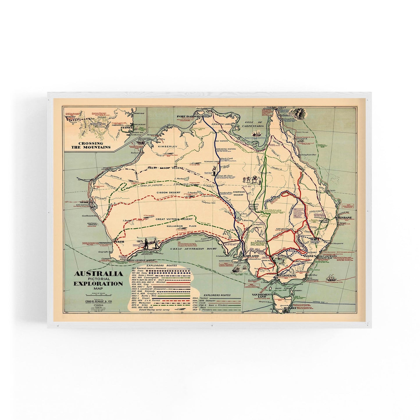 Australia Vintage Exploration Map Old Wall Art - The Affordable Art Company