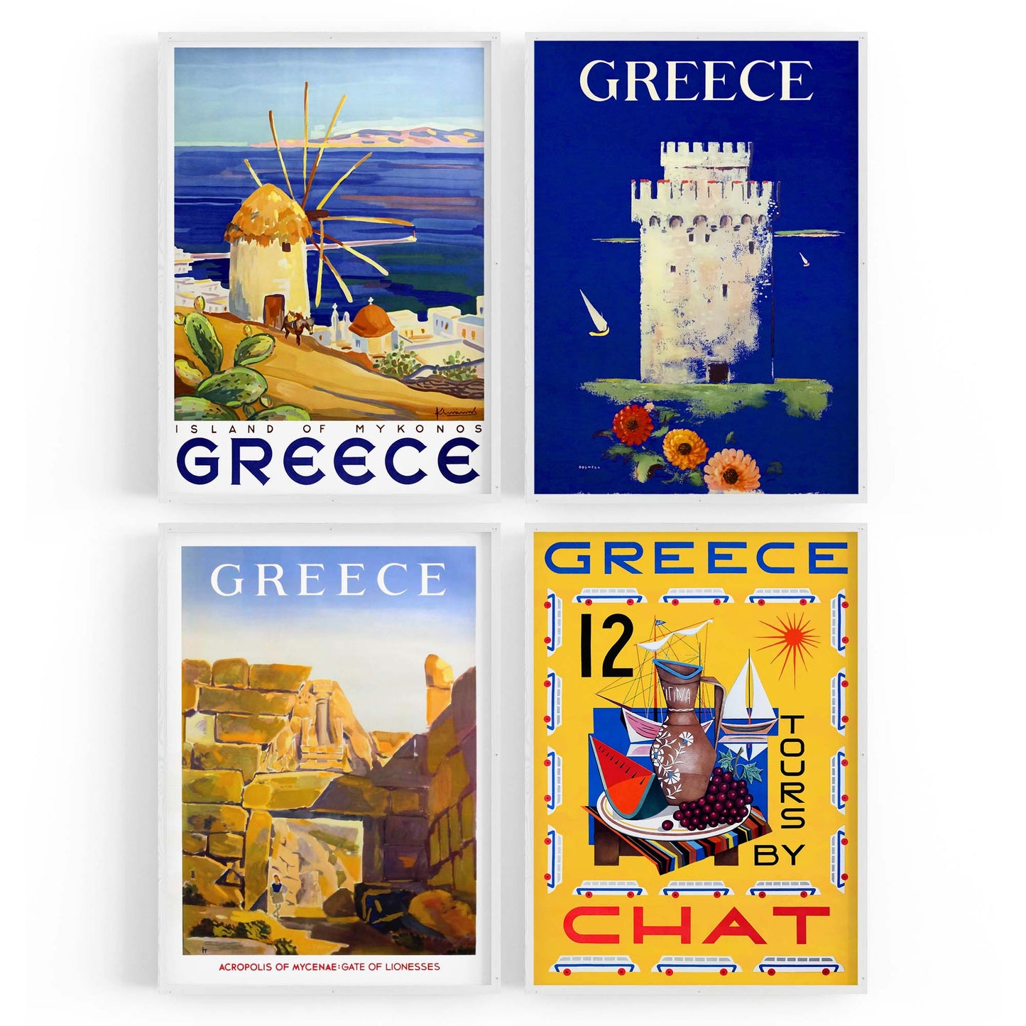 Set of 4 Vintage Greek Travel Advertisements Wall Art - The Affordable Art Company