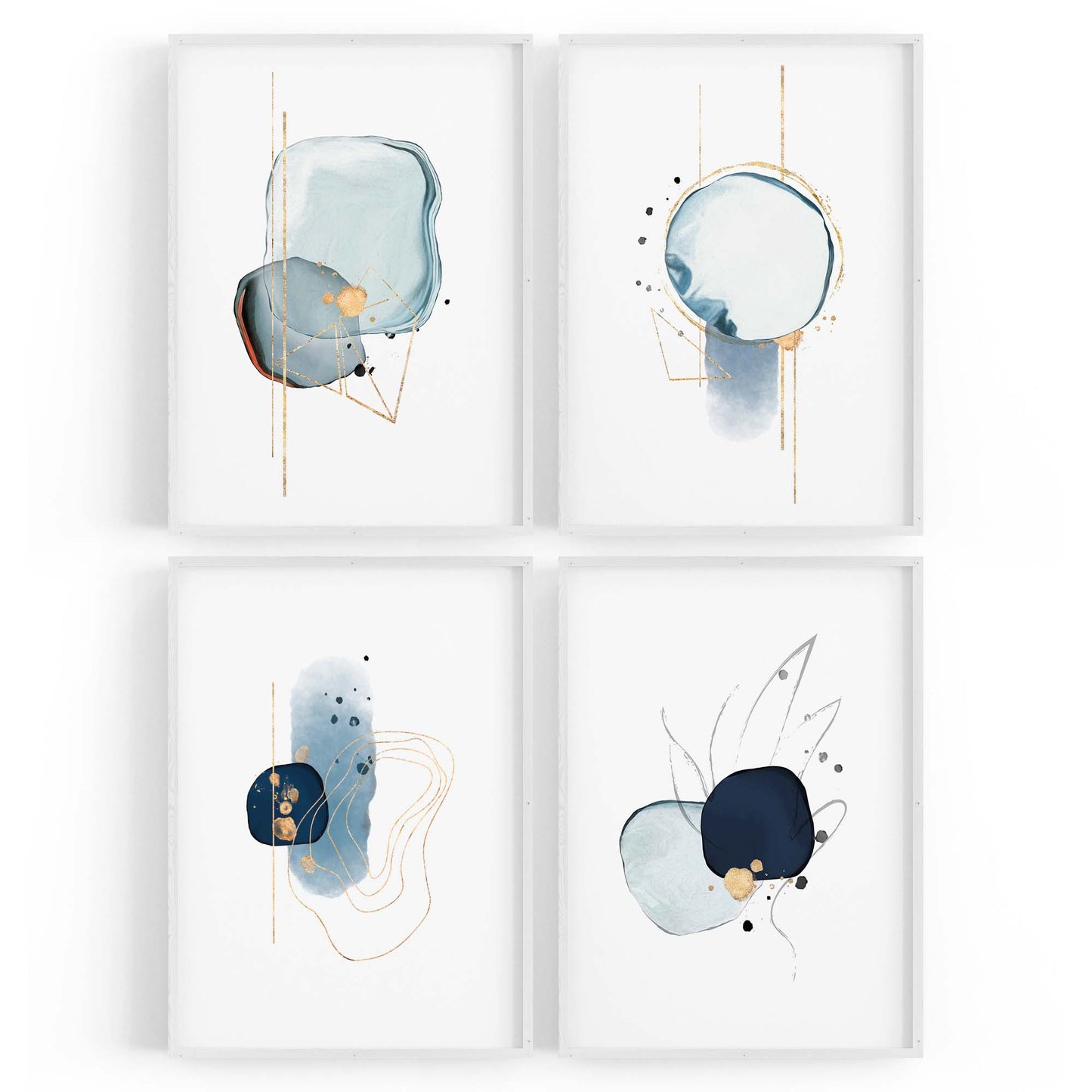 Set of 4 Abstract Blue Minimal Line and Shape Wall Art - The Affordable Art Company