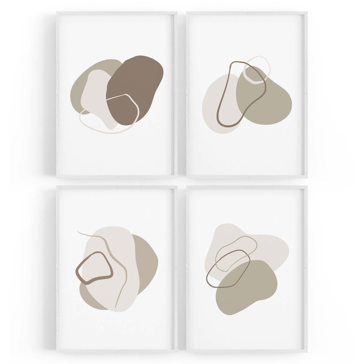 Set of 4 Abstract Grey Minimal Line and Shape Wall Art - The Affordable Art Company