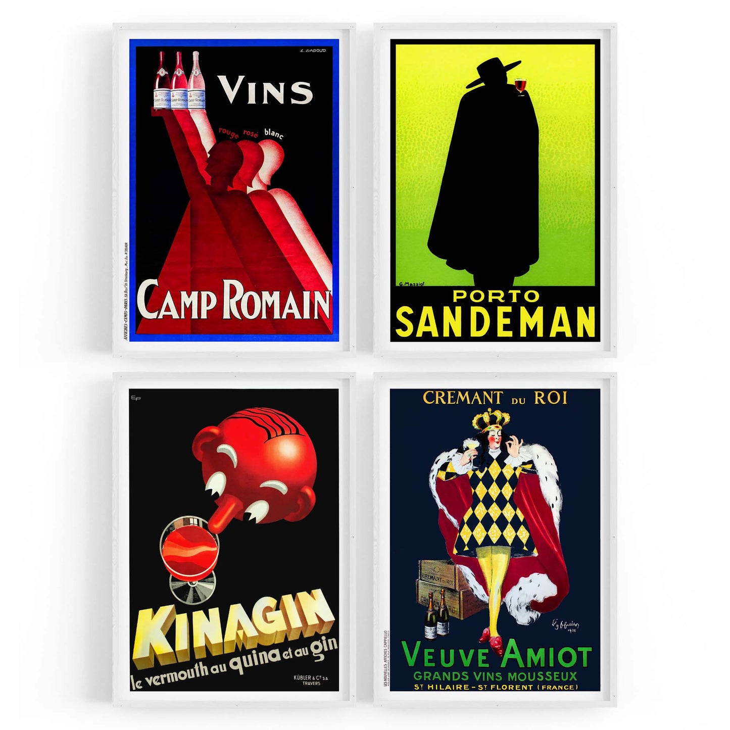 Set of 4 Vintage French Wine Advertisements Wall Art - The Affordable Art Company