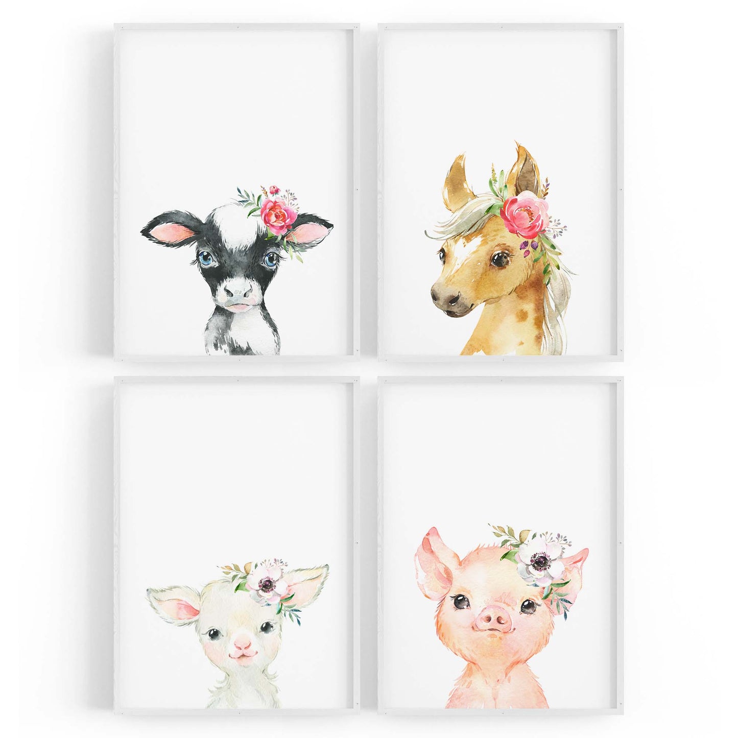 Set of 4 Baby Farm Animal Cute Nursery Paintings Wall Art - The Affordable Art Company