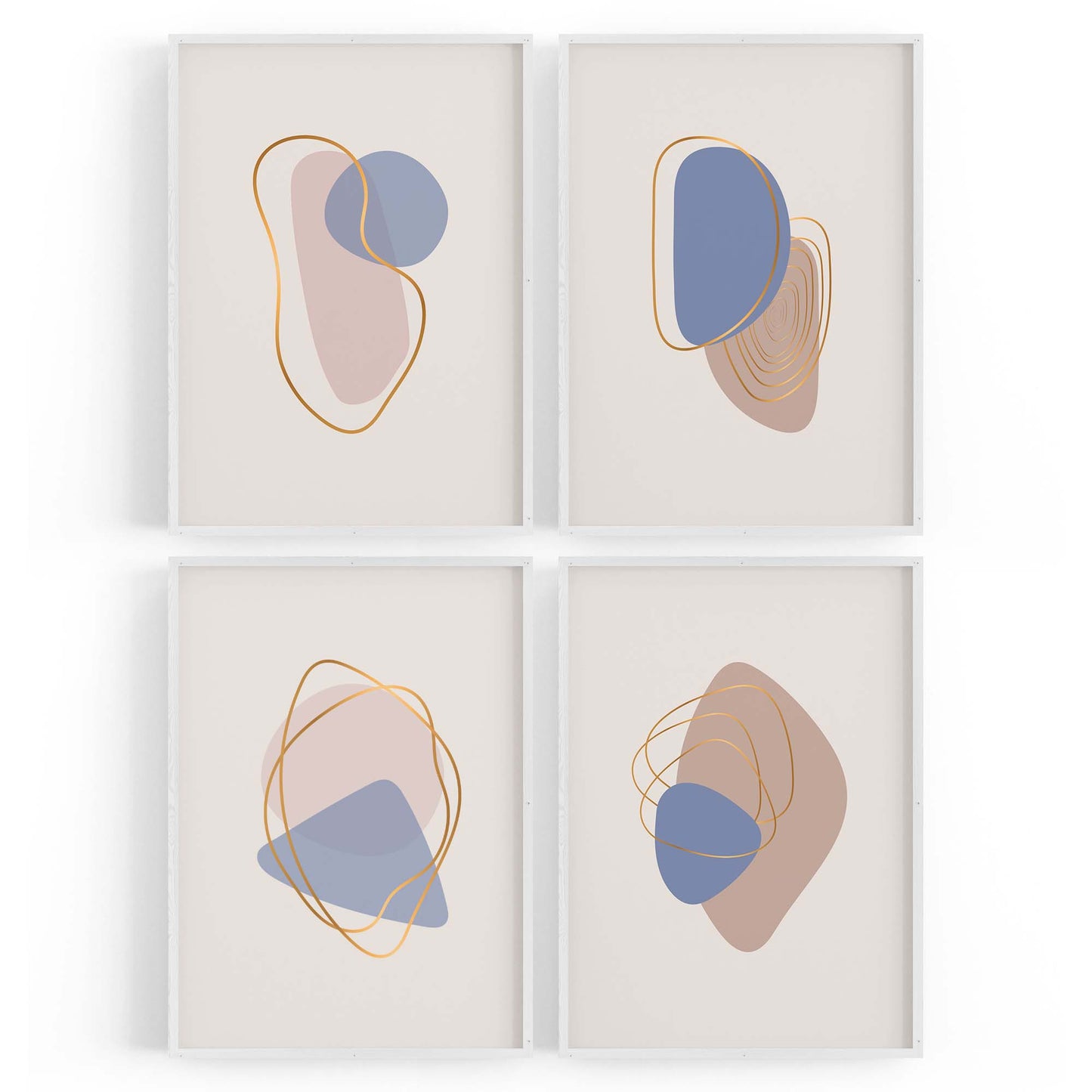 Set of 4 Abstract Neutral and Pastel Minimal Shape Wall Art - The Affordable Art Company
