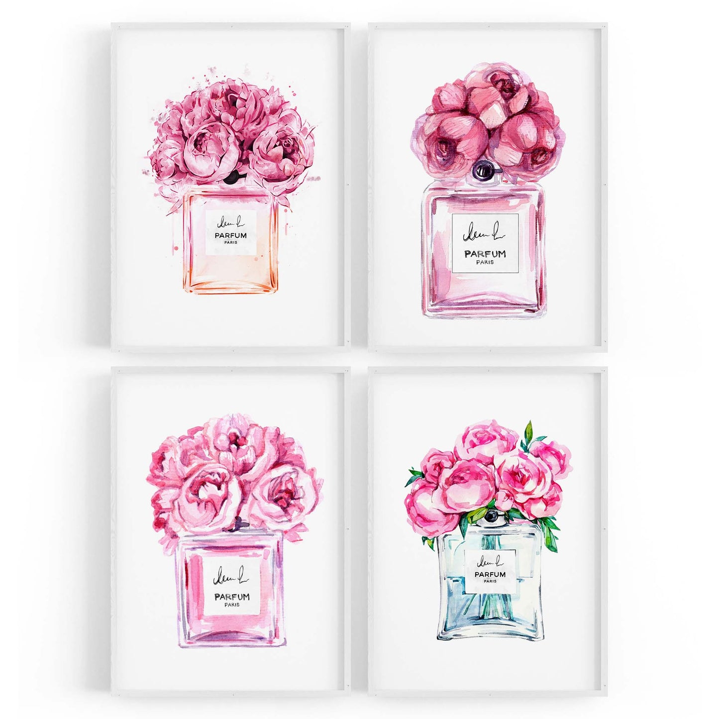 Set of 4 Perfume Bottle Painting Fashion Inspired Bedroom Wall Art - The Affordable Art Company