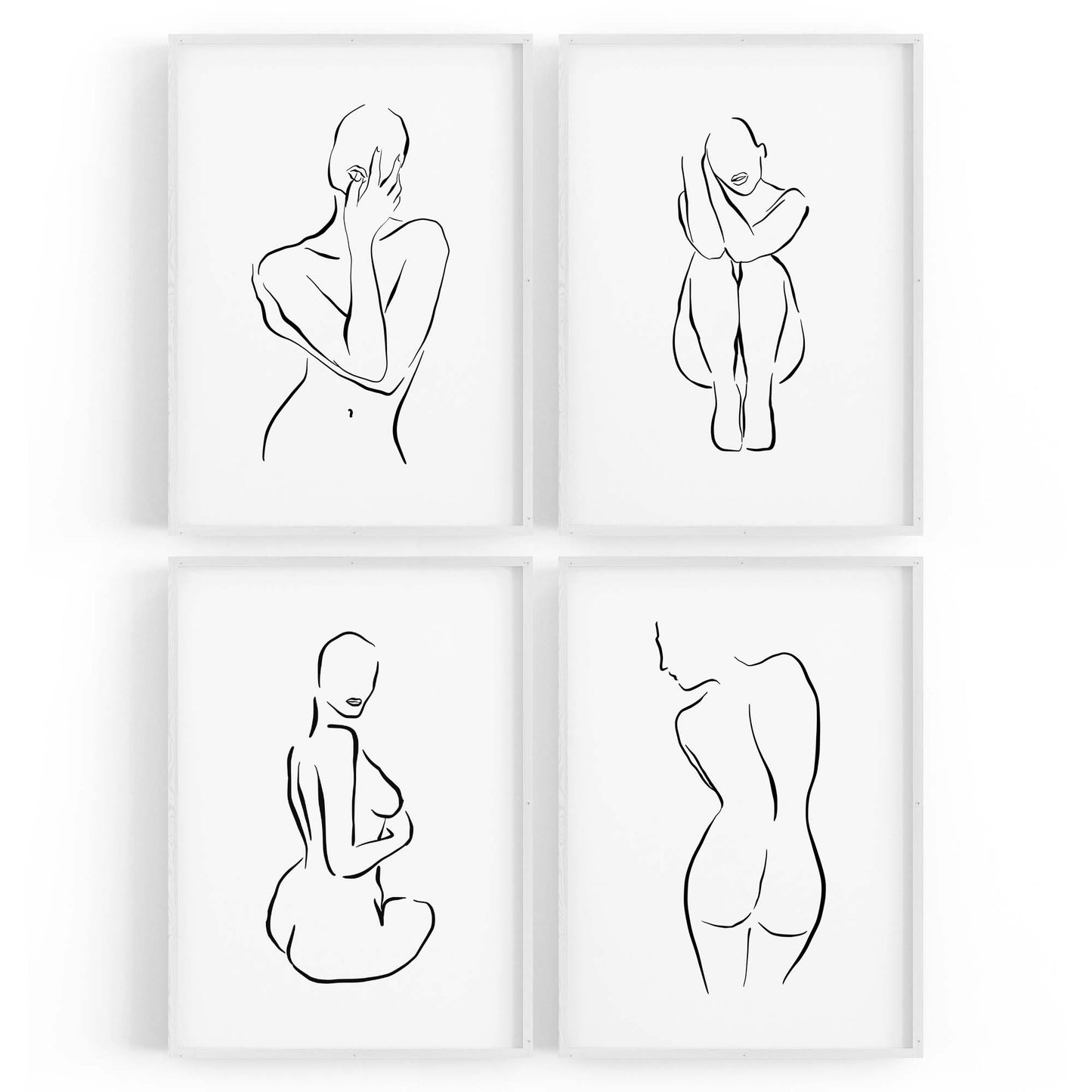 Set of 4 Nude Female Shape Bedroom Minimal Line Art - The Affordable Art Company