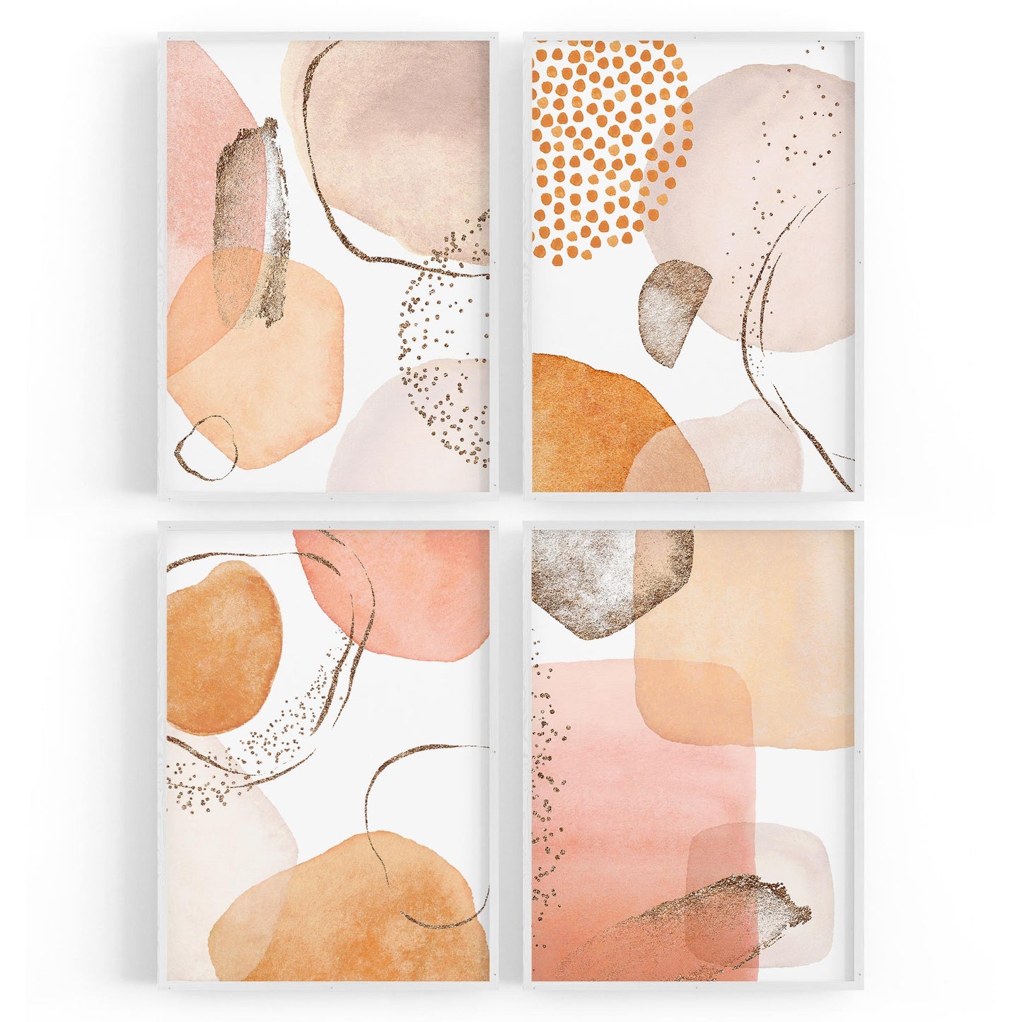 Set of 4 Abstract Peach and Nude Painting Wall Art - The Affordable Art Company