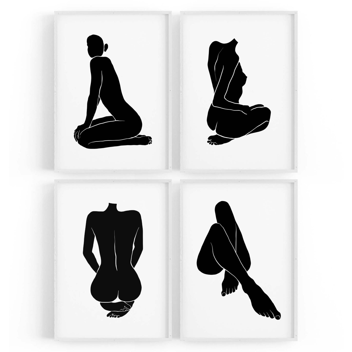 Set of 4 Nude Female Shape Silhouette Bedroom Minimal Wall Art - The Affordable Art Company